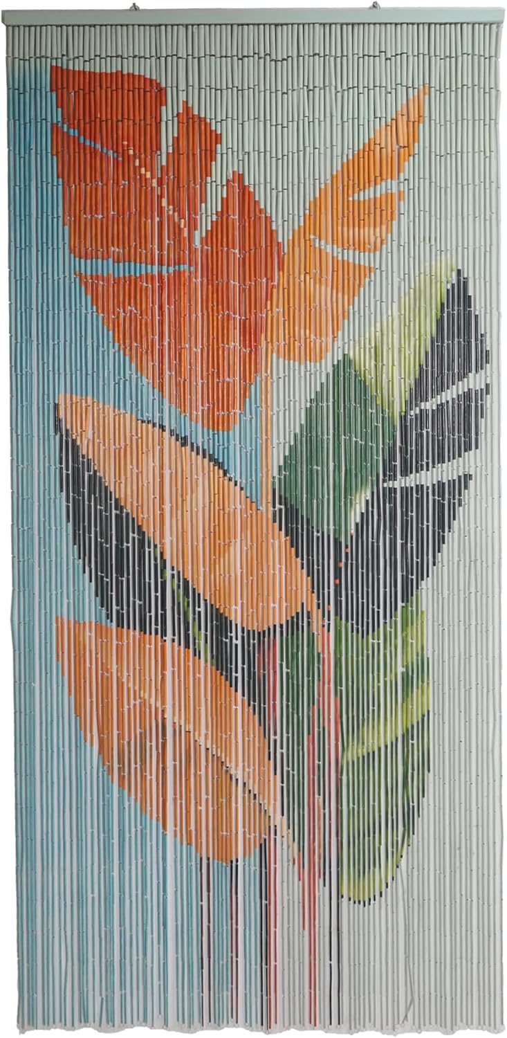 Tropical Leaves Curtain Wall Art, Decorative Room Divider, Natural Vietnamese Craft, Indoor Hanging Bamboo Blinds, Sturdy Hook, Easy to Clean, 35.43 x 78.74 Inches