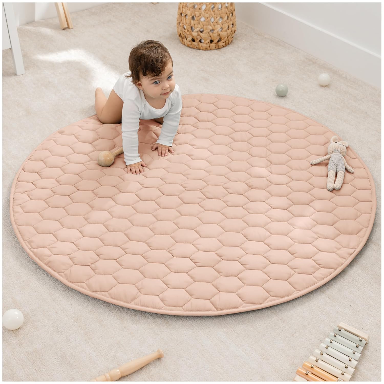 Comfy Cubs Square Kids Play Mat - 56 x 56 inches Soft Quilted Baby Floor Mat with Non-Slip Bottom - Plush Design for Toddlers' Playtime and Relaxation - Comfortable and Durable - Fern