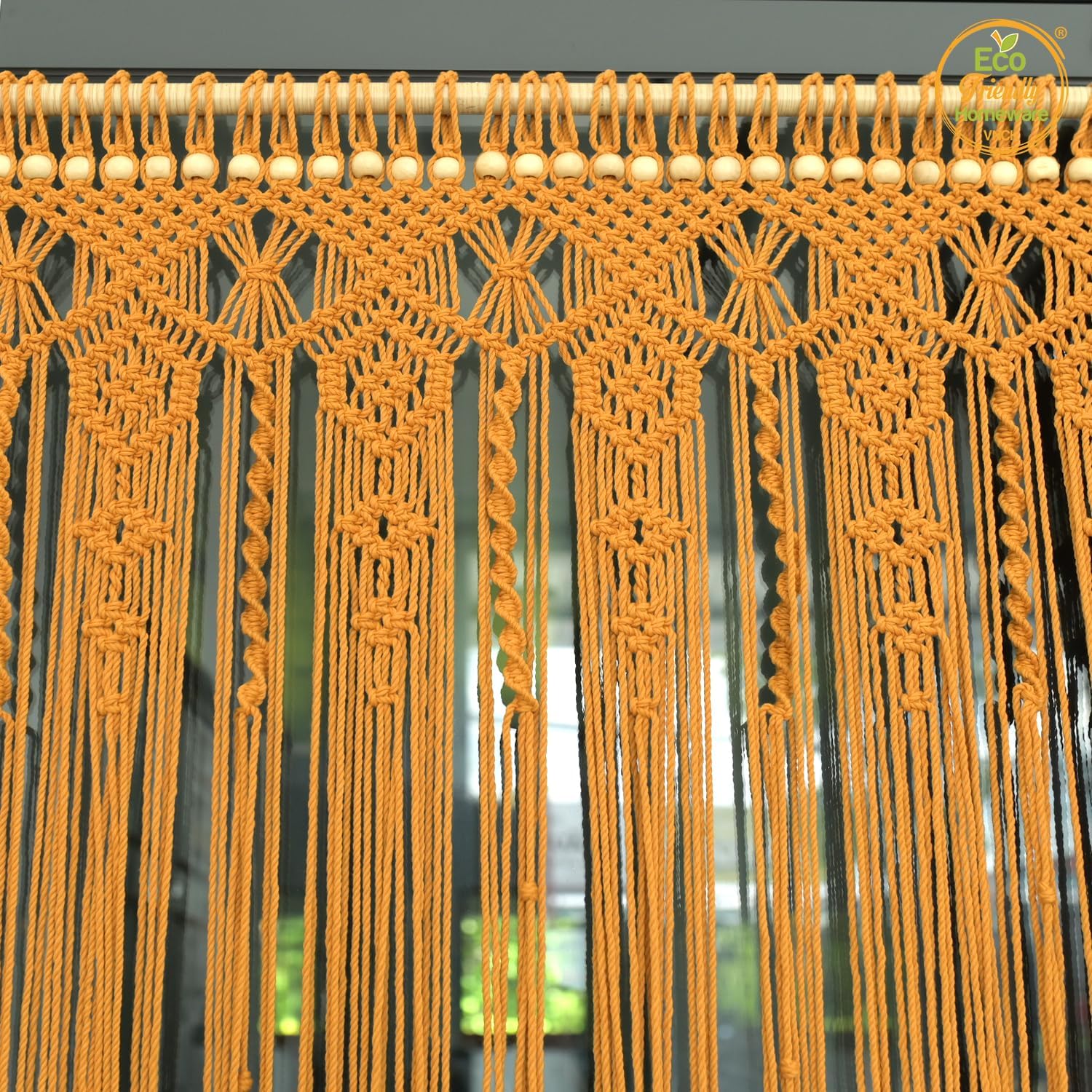 Macrame Curtains Boho, Beaded Curtains For Doorways, Macrame Wall Hanging, Bead Doorway Curtain, Boho Backdrop, Hanging Beads For Doorways, Beaded Doorway Curtain L77" X W35" (Gold)