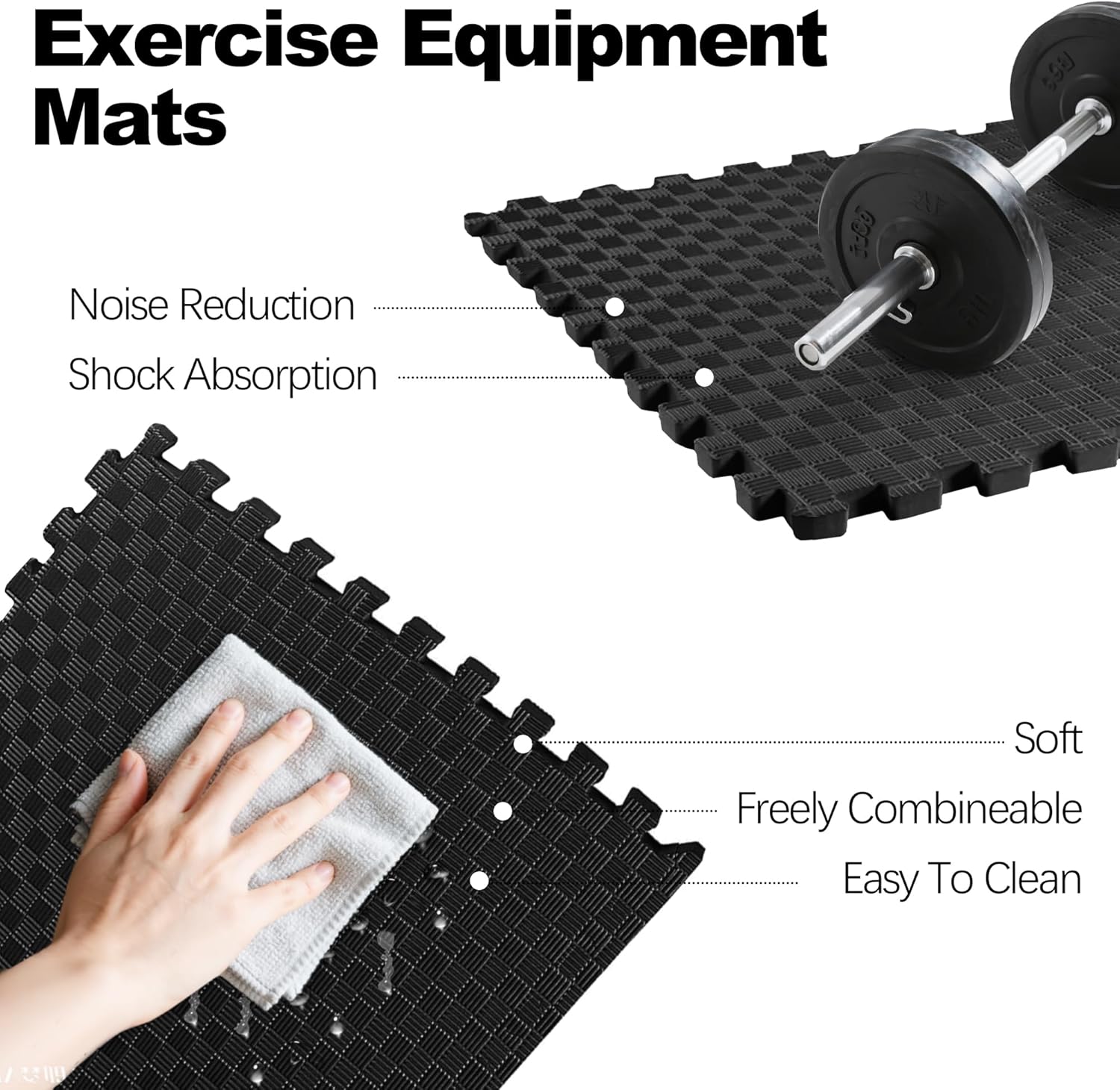 Elevon Puzzle Exercise Gym Flooring Mat, 1" Thick EVA Interlocking Foam Tiles Workout Mat for Home Gym, Fitness Equipment, MMA, Gymnastics, 18 Tiles Shock-Absorbing Exercise Mat, Black (72 Sq Ft)