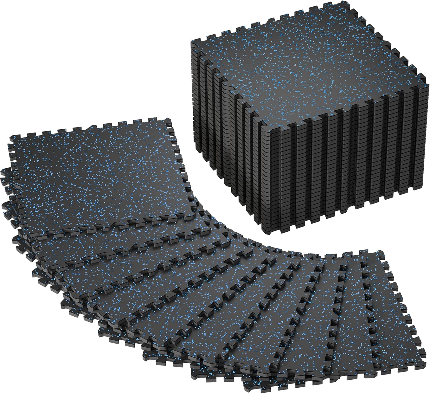 SUPERJARE 0.56'' Thick 12 Pcs 48 Sq Ft Rubber Top Exercise Equipment Mats, High Density EVA Foam Mats with Rubber Top, Interlocking Gym Flooring for Home Gym, Protective Workout Mat, Black/Grey