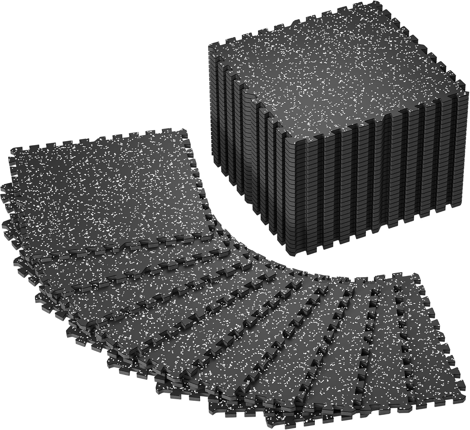 SUPERJARE 0.56'' Thick 12 Pcs 48 Sq Ft Rubber Top Exercise Equipment Mats, High Density EVA Foam Mats with Rubber Top, Interlocking Gym Flooring for Home Gym, Protective Workout Mat, Black/Grey