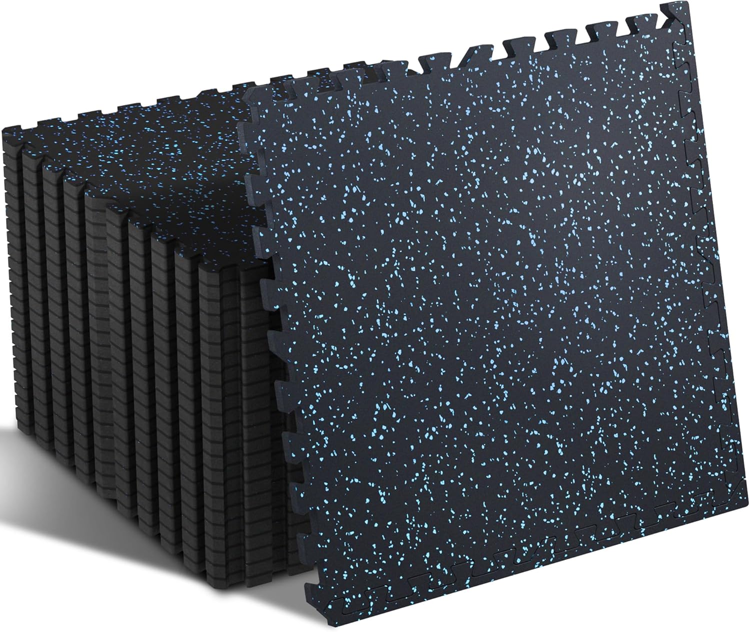 SUPERJARE 0.4'' Thick 24 Pcs 96 Sq Ft Rubber Top Exercise Equipment Mats, High Density EVA Foam Mats with Rubber Top, Interlocking Gym Flooring for Home Gym, Protective Workout Mat, Black/Grey
