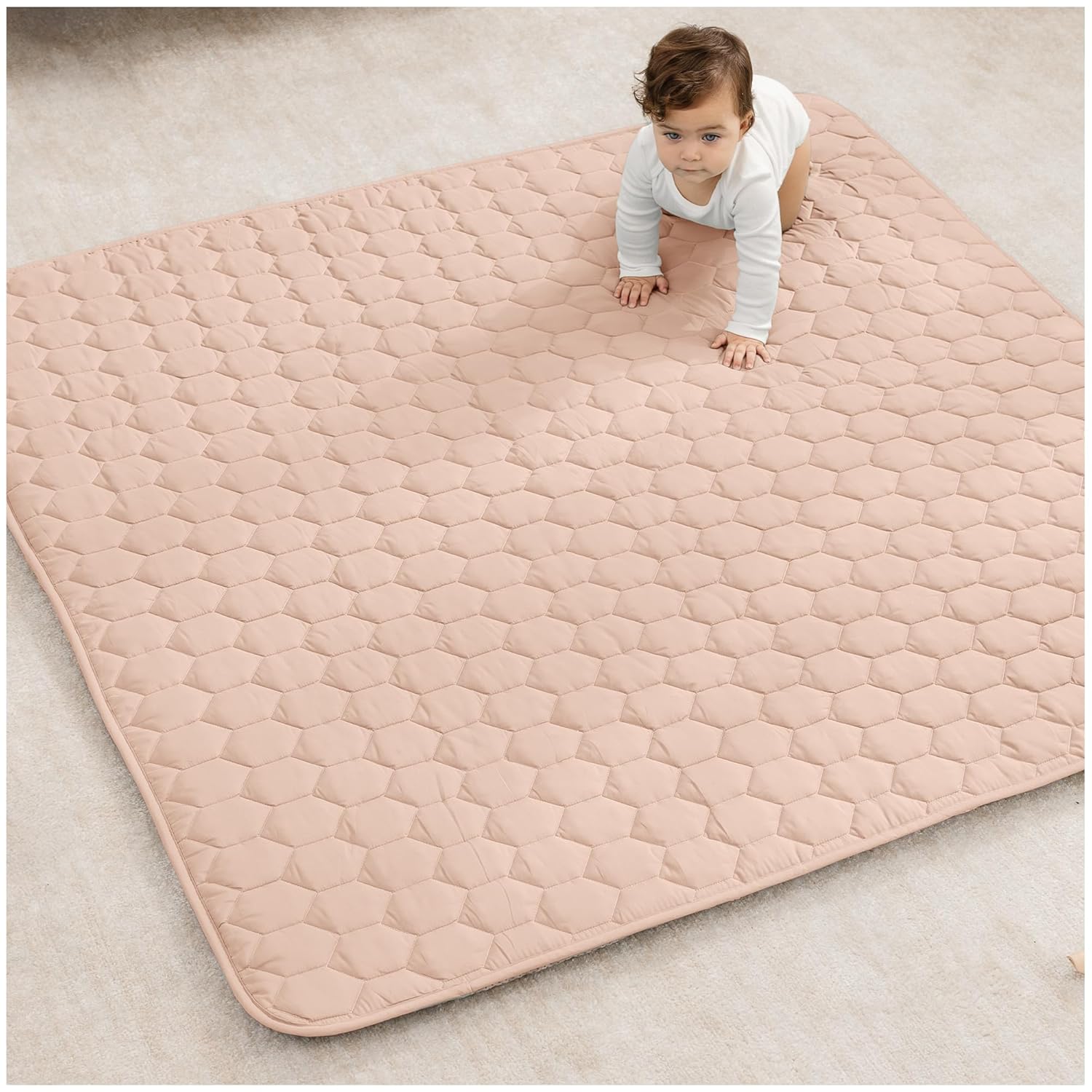Comfy Cubs Square Kids Play Mat - 56 x 56 inches Soft Quilted Baby Floor Mat with Non-Slip Bottom - Plush Design for Toddlers' Playtime and Relaxation - Comfortable and Durable - Fern