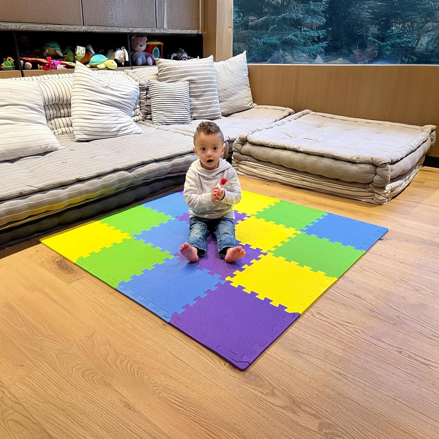 MioTetto Baby Play Mat, Soft Foam Floor Tiles for Kids. Adjustable Interlocking Foam Tiles, Fits with 74x74 Playpen Baby mat for Crawling & Development, Safe & Non-Toxic Playmat for Babies 6-12 Months