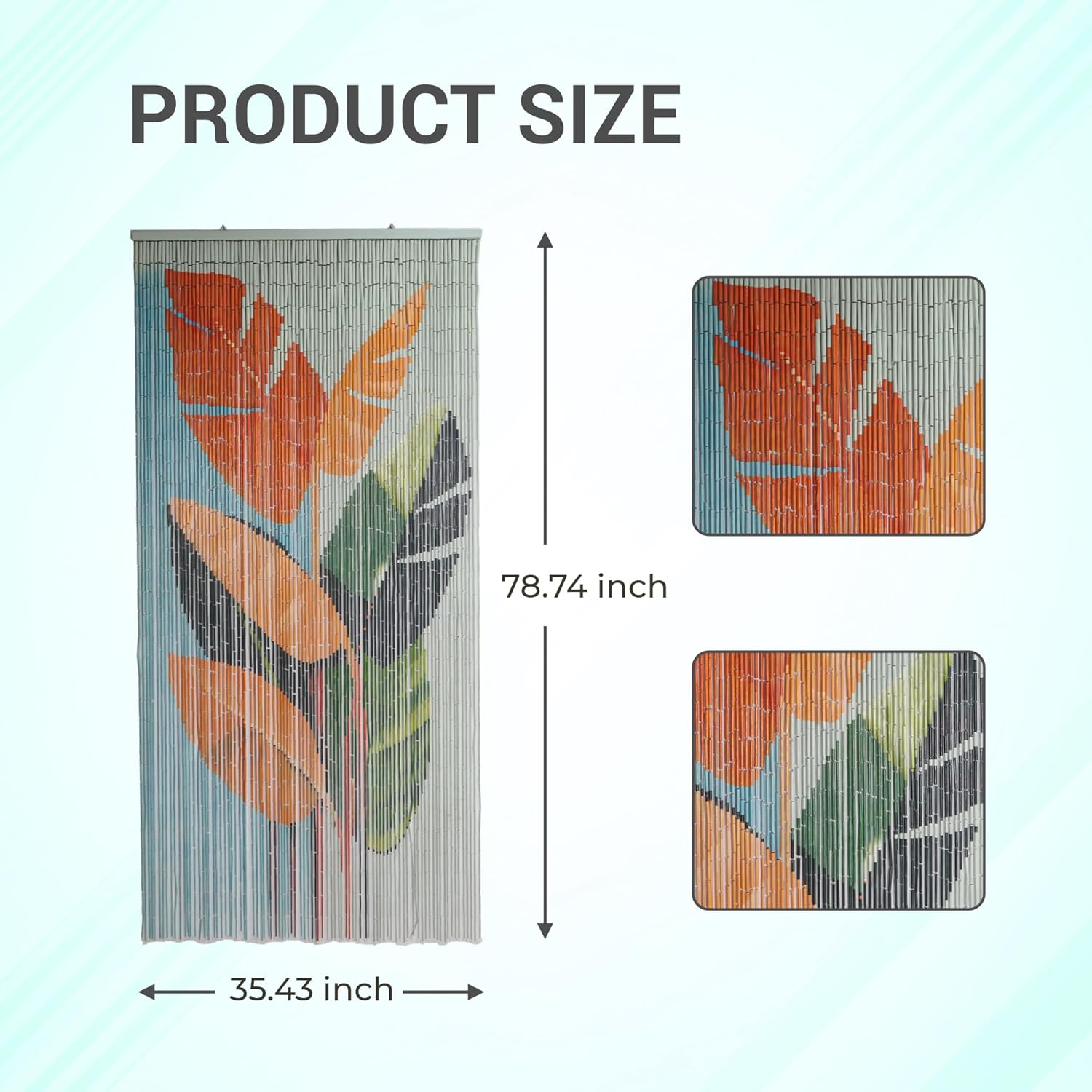 Tropical Leaves Curtain Wall Art, Decorative Room Divider, Natural Vietnamese Craft, Indoor Hanging Bamboo Blinds, Sturdy Hook, Easy to Clean, 35.43 x 78.74 Inches