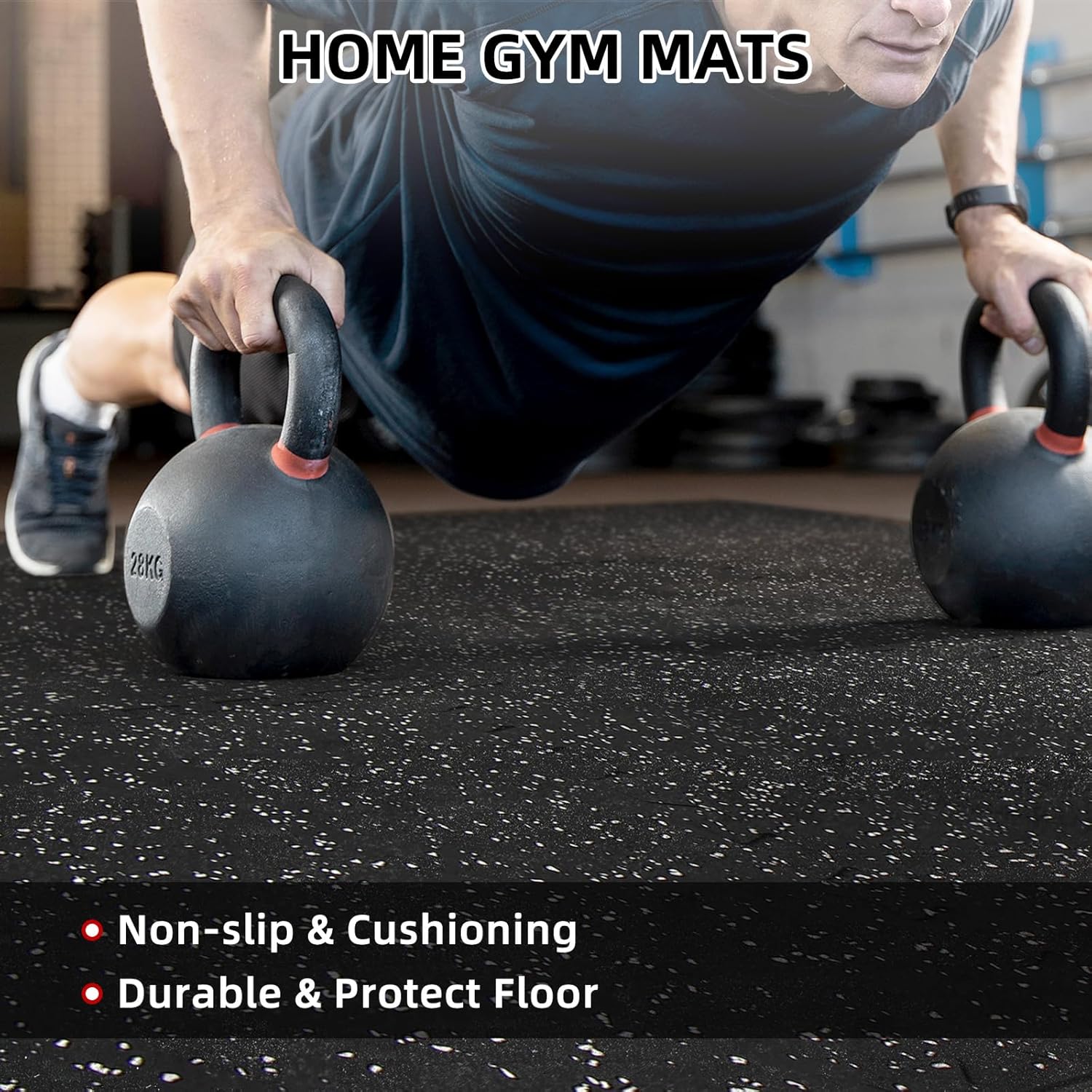 0.56in Thick 48 Sq Ft Exercise Equipment Mats, 12 Tiles Rubber Top EVA Foam Workout Mats, Interlocking Gym Flooring for Home Gym, 24 x 24in, Black & White
