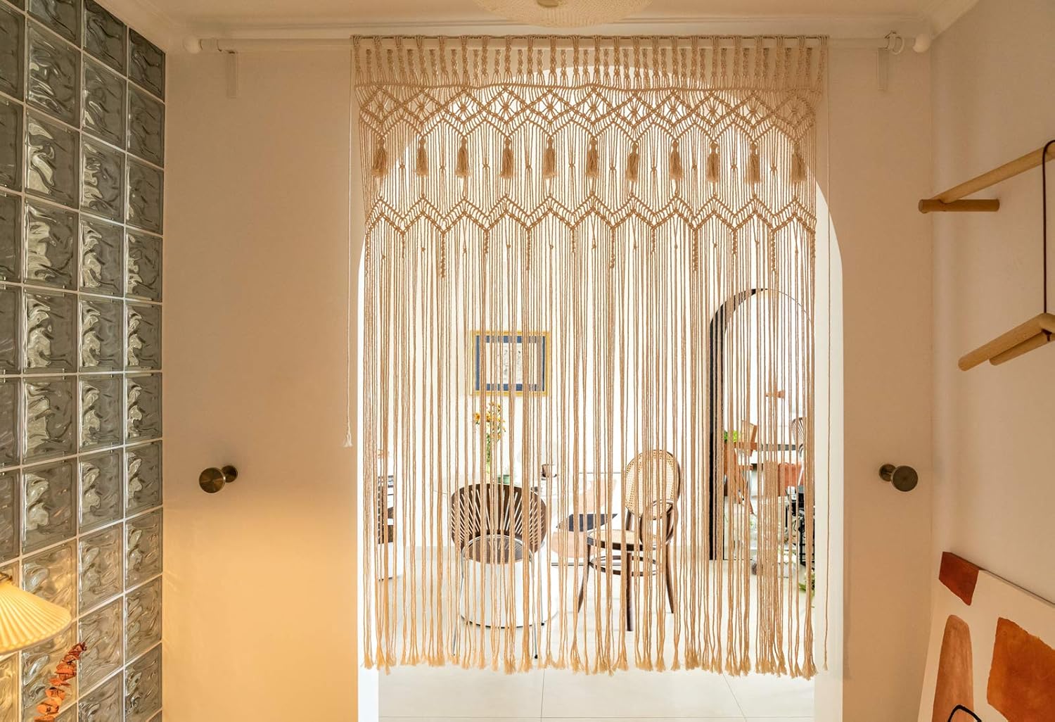 Mkono Macrame Curtain Large Boho Woven Wall Hanging Window Curtains Handmade Bohemian Decor for Window Doorway Closet Wedding Backdrop Arch Bedroom Living Room Apartment, 51''W x 70''L, Set of 2