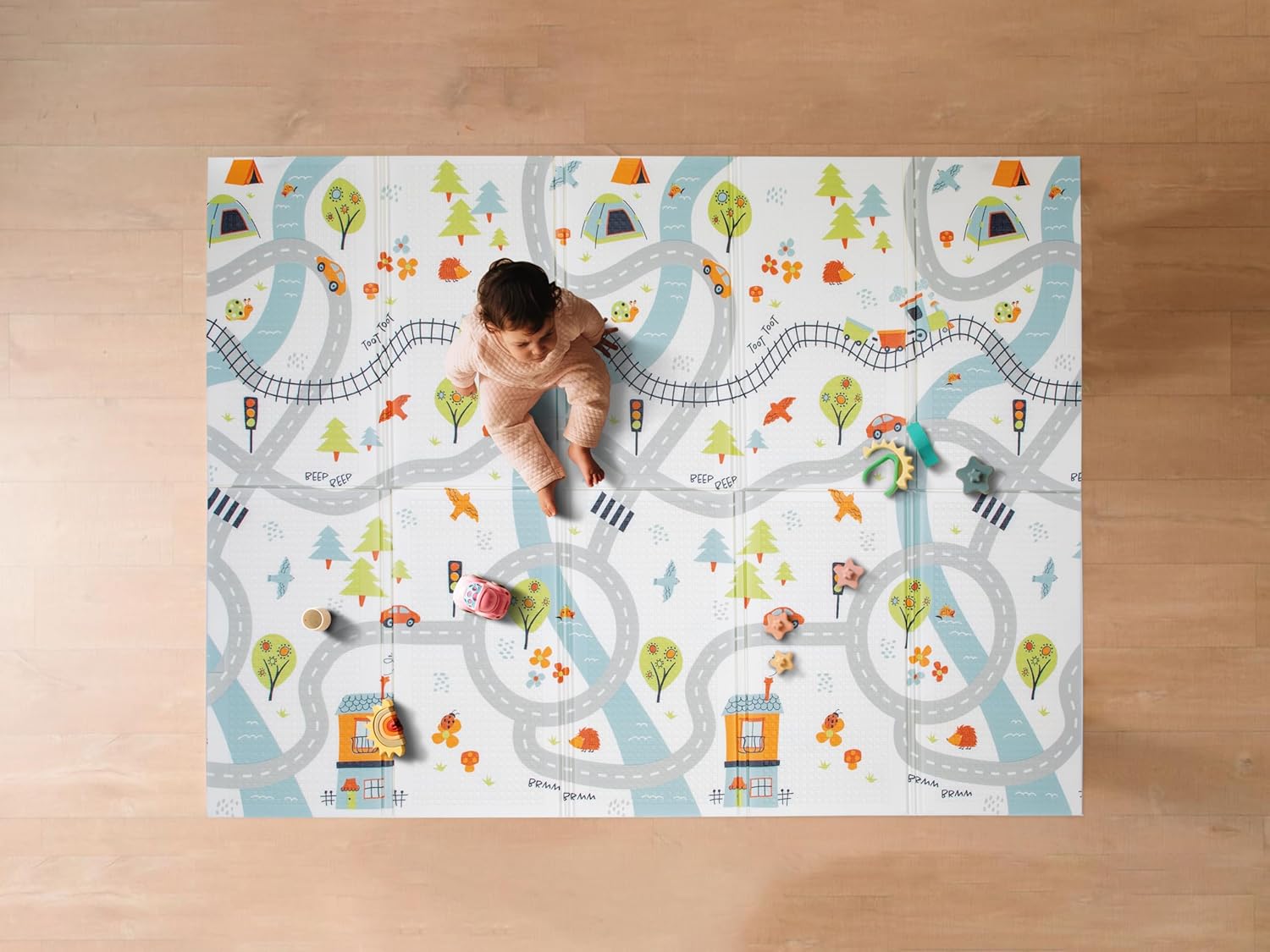 Nuby Reversible Baby Floor Mat, 77" x 58" - Foldable and Lightweight Baby Play Mat for Floor - Easy Storage and Travel - Stars and Sky