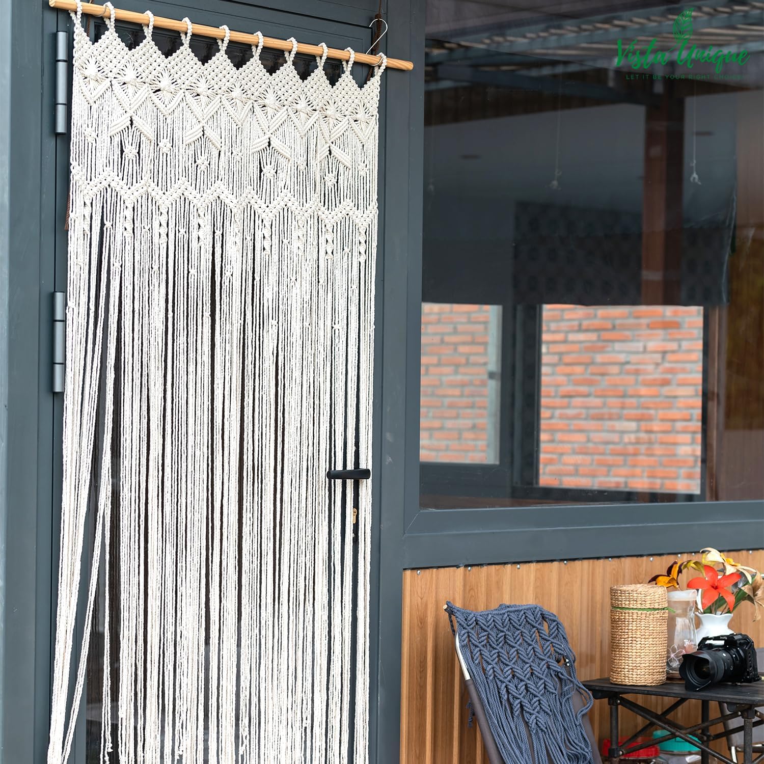 Beige Macrame Doorway Curtains Handmade Boho Doorway Curtain Bedroom 37" W * 77" L, Boho Curtains Macrame Wall Hanging - Beaded Curtains for Doorways