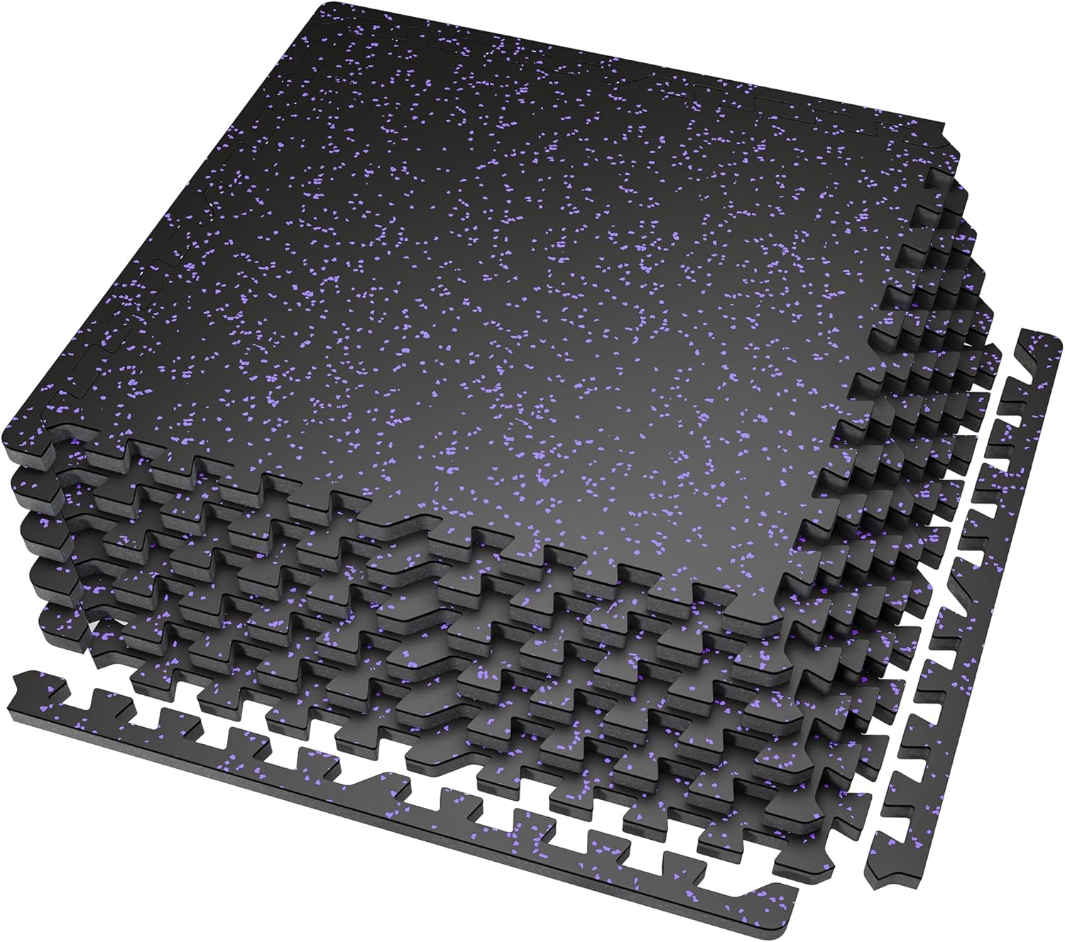 SUPERJARE 0.56'' Thick 12 Pcs 48 Sq Ft Rubber Top Exercise Equipment Mats, High Density EVA Foam Mats with Rubber Top, Interlocking Gym Flooring for Home Gym, Protective Workout Mat, Black/Grey