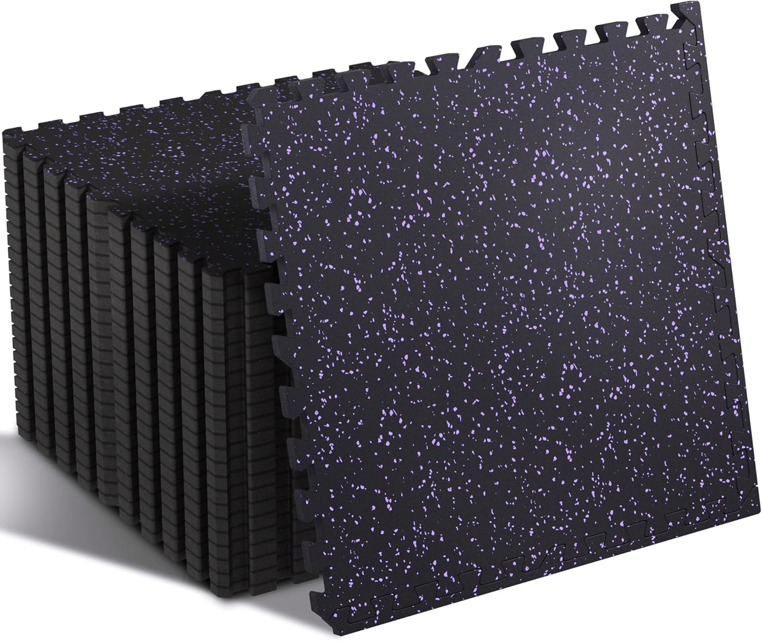 SUPERJARE 0.4'' Thick 24 Pcs 96 Sq Ft Rubber Top Exercise Equipment Mats, High Density EVA Foam Mats with Rubber Top, Interlocking Gym Flooring for Home Gym, Protective Workout Mat, Black/Grey
