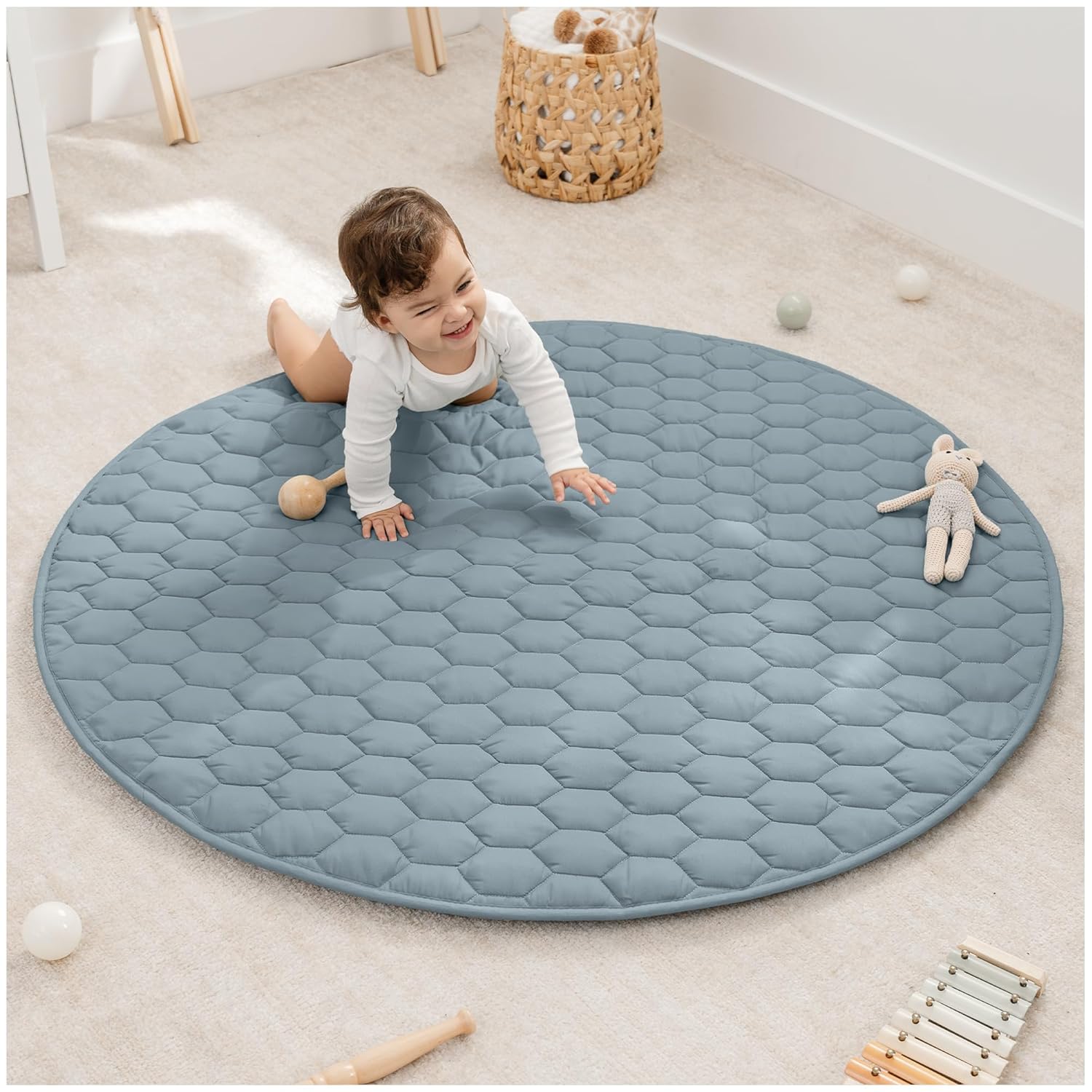Comfy Cubs Square Kids Play Mat - 56 x 56 inches Soft Quilted Baby Floor Mat with Non-Slip Bottom - Plush Design for Toddlers' Playtime and Relaxation - Comfortable and Durable - Fern