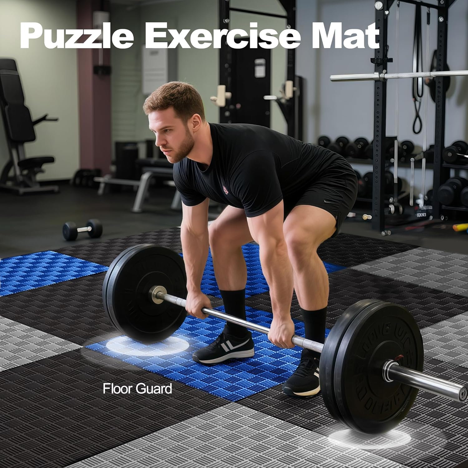 Elevon Puzzle Exercise Gym Flooring Mat, 1" Thick EVA Interlocking Foam Tiles Workout Mat for Home Gym, Fitness Equipment, MMA, Gymnastics, 18 Tiles Shock-Absorbing Exercise Mat, Black (72 Sq Ft)