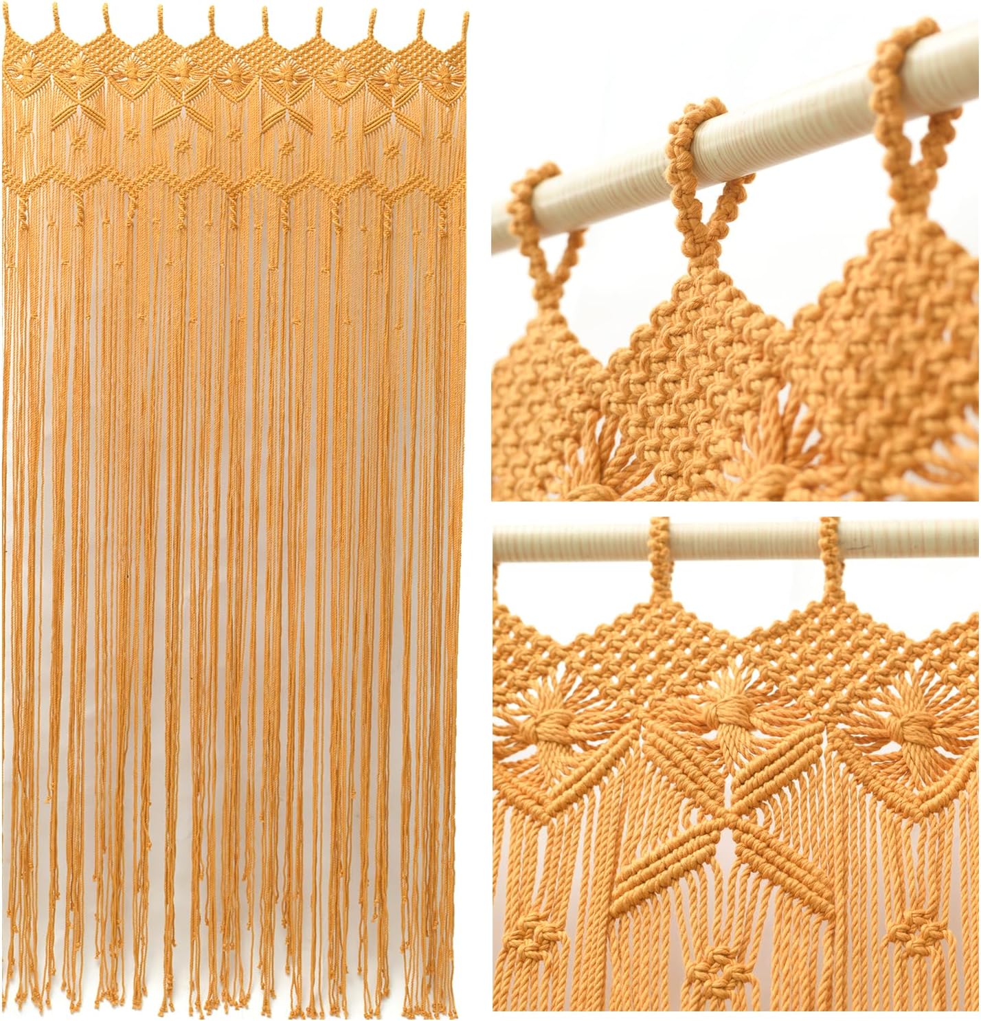 Beige Macrame Doorway Curtains Handmade Boho Doorway Curtain Bedroom 37" W * 77" L, Boho Curtains Macrame Wall Hanging - Beaded Curtains for Doorways