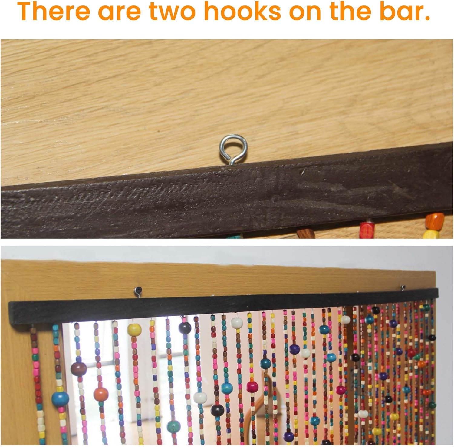 38 Strands Colorful Boho Hippie Door Beads Curtain, Hanging Wood Beaded Curtain for Doorways 36 Inches x 79 Inches (Rainbow)