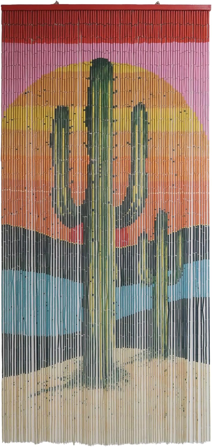 Tropical Leaves Curtain Wall Art, Decorative Room Divider, Natural Vietnamese Craft, Indoor Hanging Bamboo Blinds, Sturdy Hook, Easy to Clean, 35.43 x 78.74 Inches