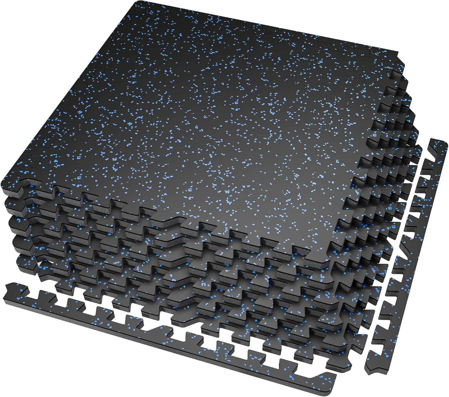 SUPERJARE 0.56'' Thick 12 Pcs 48 Sq Ft Rubber Top Exercise Equipment Mats, High Density EVA Foam Mats with Rubber Top, Interlocking Gym Flooring for Home Gym, Protective Workout Mat, Black/Grey