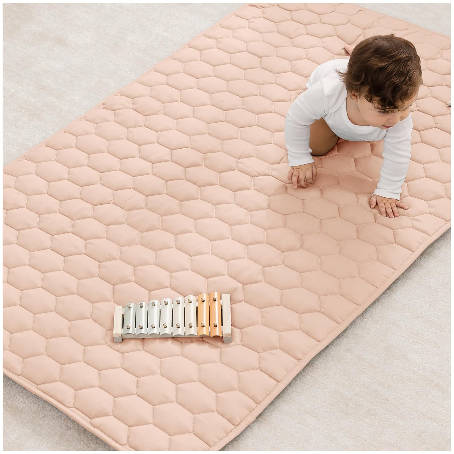 Comfy Cubs Square Kids Play Mat - 56 x 56 inches Soft Quilted Baby Floor Mat with Non-Slip Bottom - Plush Design for Toddlers' Playtime and Relaxation - Comfortable and Durable - Fern