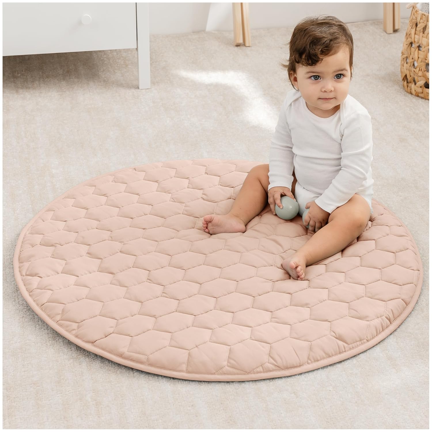 Comfy Cubs Square Kids Play Mat - 56 x 56 inches Soft Quilted Baby Floor Mat with Non-Slip Bottom - Plush Design for Toddlers' Playtime and Relaxation - Comfortable and Durable - Fern