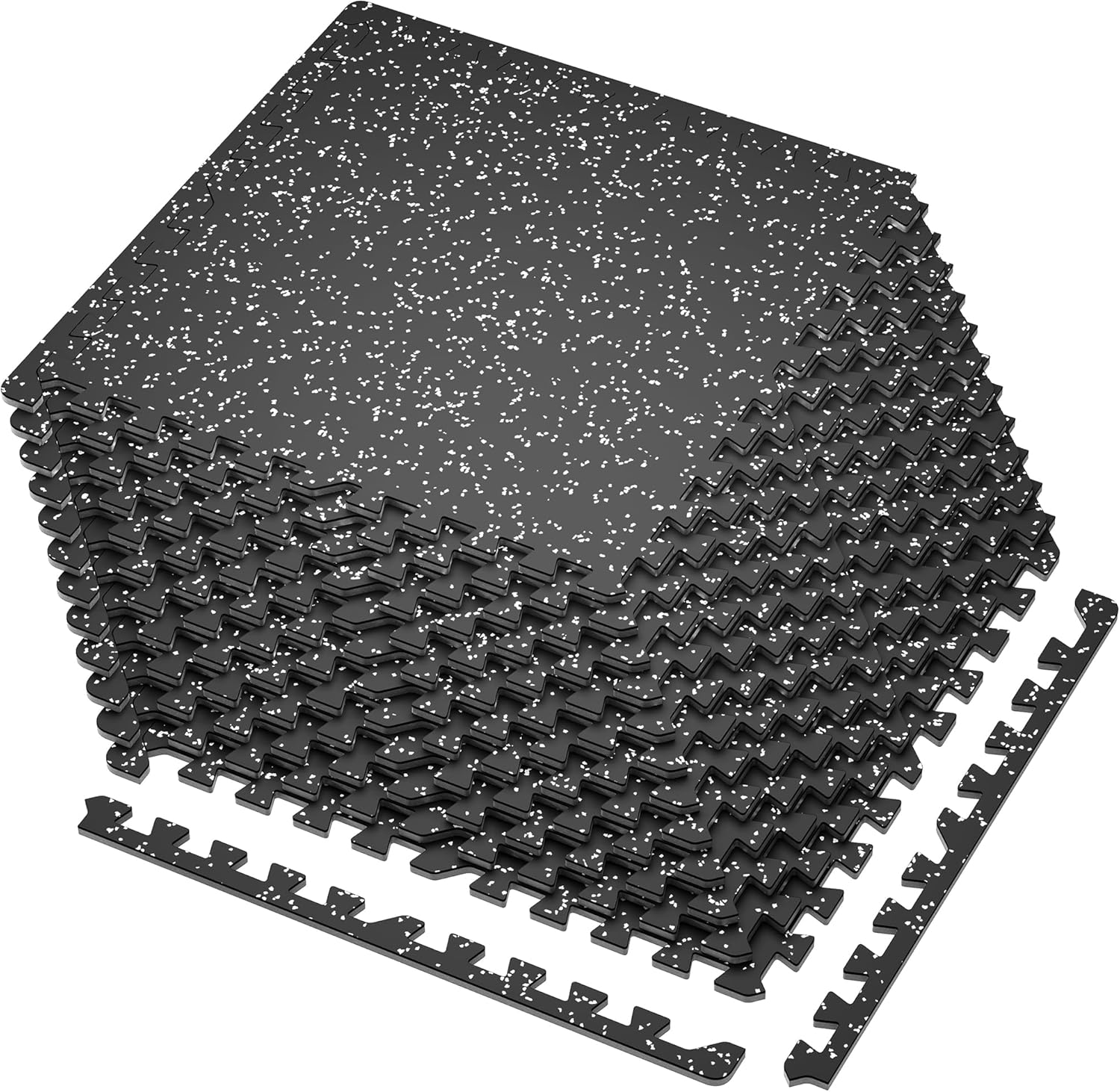 SUPERJARE 0.4'' Thick 24 Pcs 96 Sq Ft Rubber Top Exercise Equipment Mats, High Density EVA Foam Mats with Rubber Top, Interlocking Gym Flooring for Home Gym, Protective Workout Mat, Black/Grey