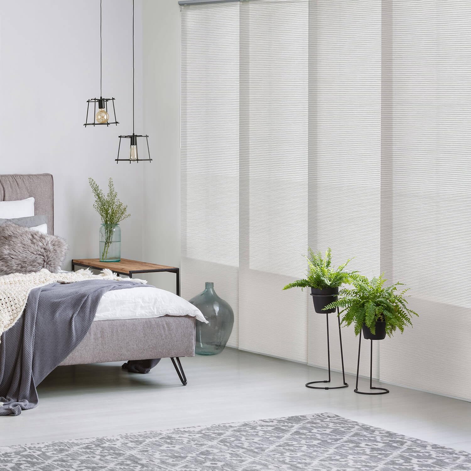 GoDear Design Adjustable Sliding Panel Hanging Room Dividers 45.8"- 86" W x 96" H, Extendable Vertical Blinds for Sliding Glass Doors, Closet Door Blinds Trimmable Fabric Panel Curtain Shades, Airo