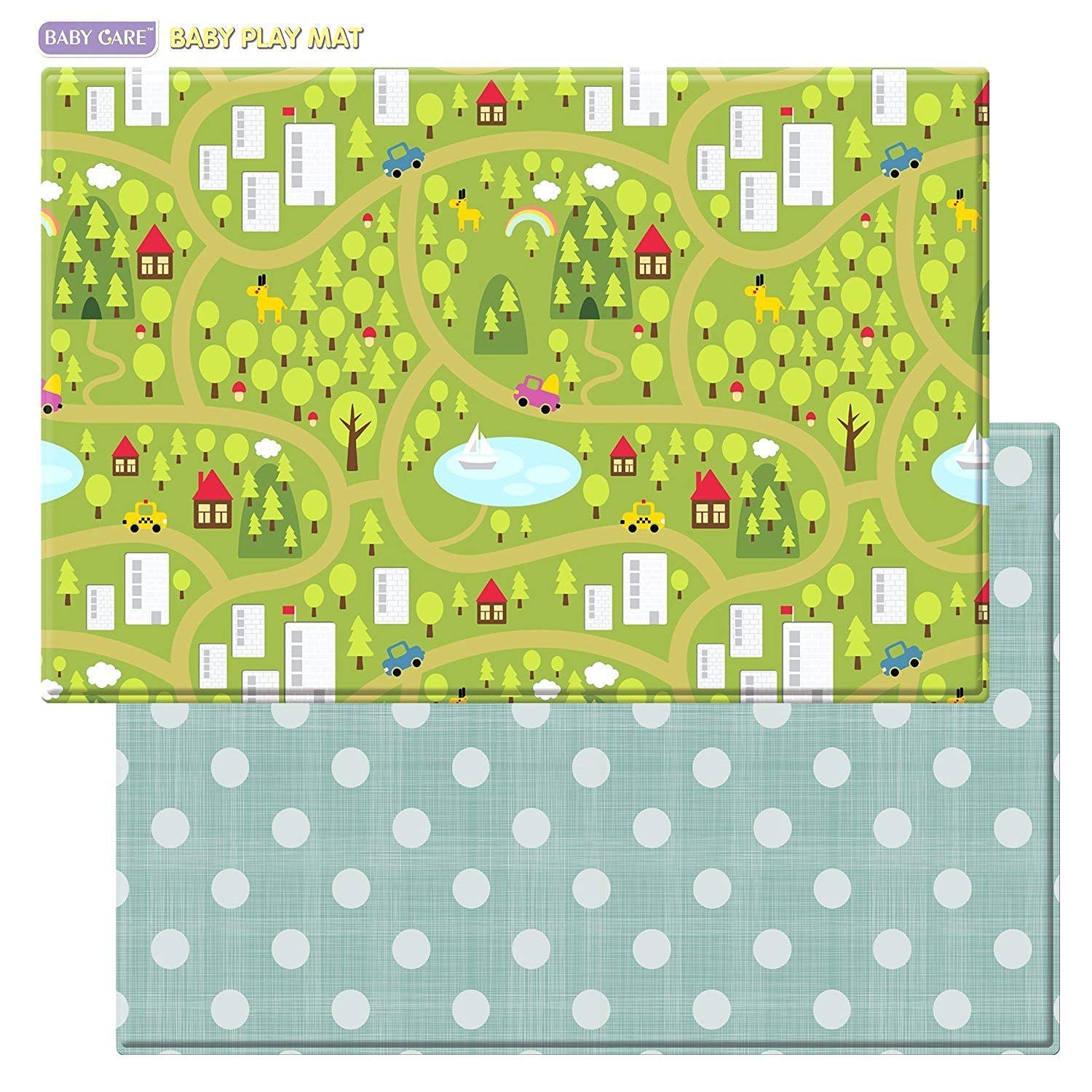Baby Care Play Mat (Medium, Hygge - Twig & Maze) 73’’ x 49’’ Original One-Piece Reversible Rollable Waterproof Play Mat for Infants, Babies, Toddler, and Kids