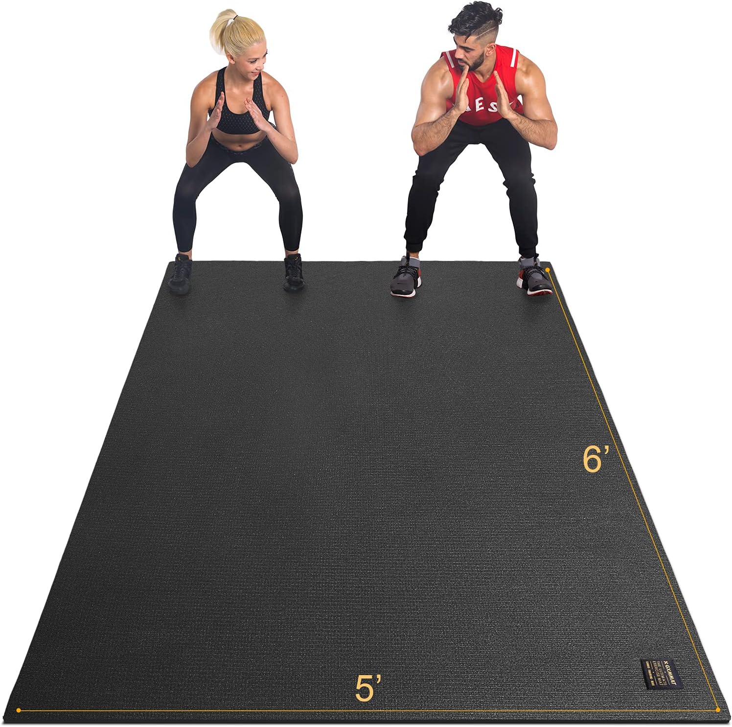 GXMMAT Large Exercise Mat 6'x4'/6'x5'/6'x6'(7mm), Thick Workout Mats for Home Gym Flooring, Extra Wide Non-Slip Durable Cardio Mat, Shoe Friendly, Perfect for Plyo, MMA, Jump Rope, Weights, Fitness