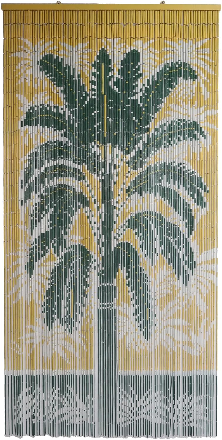 Tropical Leaves Curtain Wall Art, Decorative Room Divider, Natural Vietnamese Craft, Indoor Hanging Bamboo Blinds, Sturdy Hook, Easy to Clean, 35.43 x 78.74 Inches