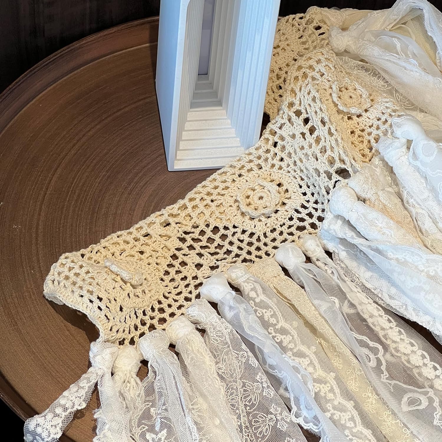 Lace Closet Curtain for Open Closet Boho Macrame Cotton Doorway Curtain Privacy Room Divider Curtain for Bedroom Kitchen Bathroom Wedding Backdrop Wall Hanging Bohemian Decor 40" W x 72" L Cream