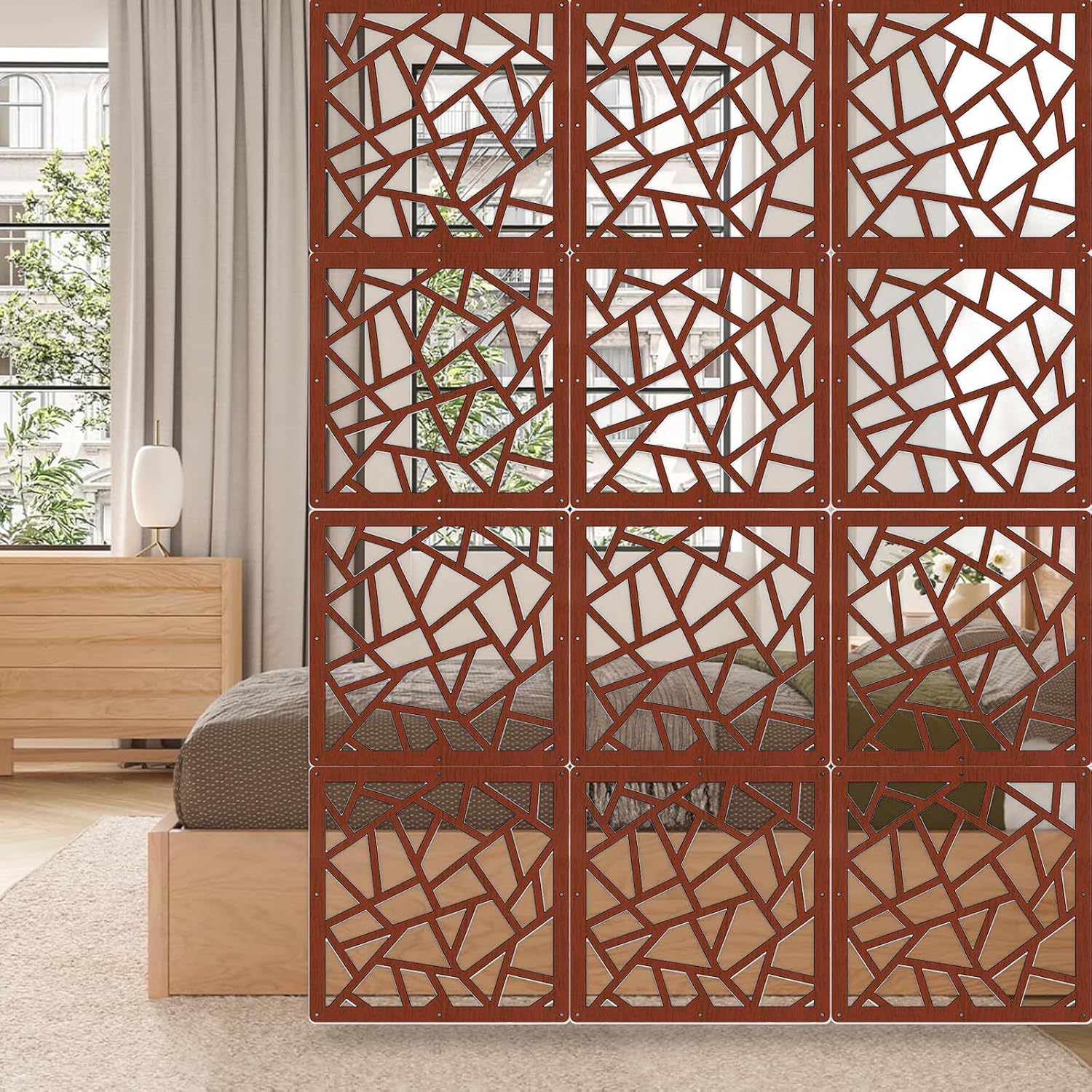 Hanging Room Divider Panel, Hanging Wall Divider Room Partition 28 Pieces Wood-Plastic Panel Screen Home Office Decoration(Natural)