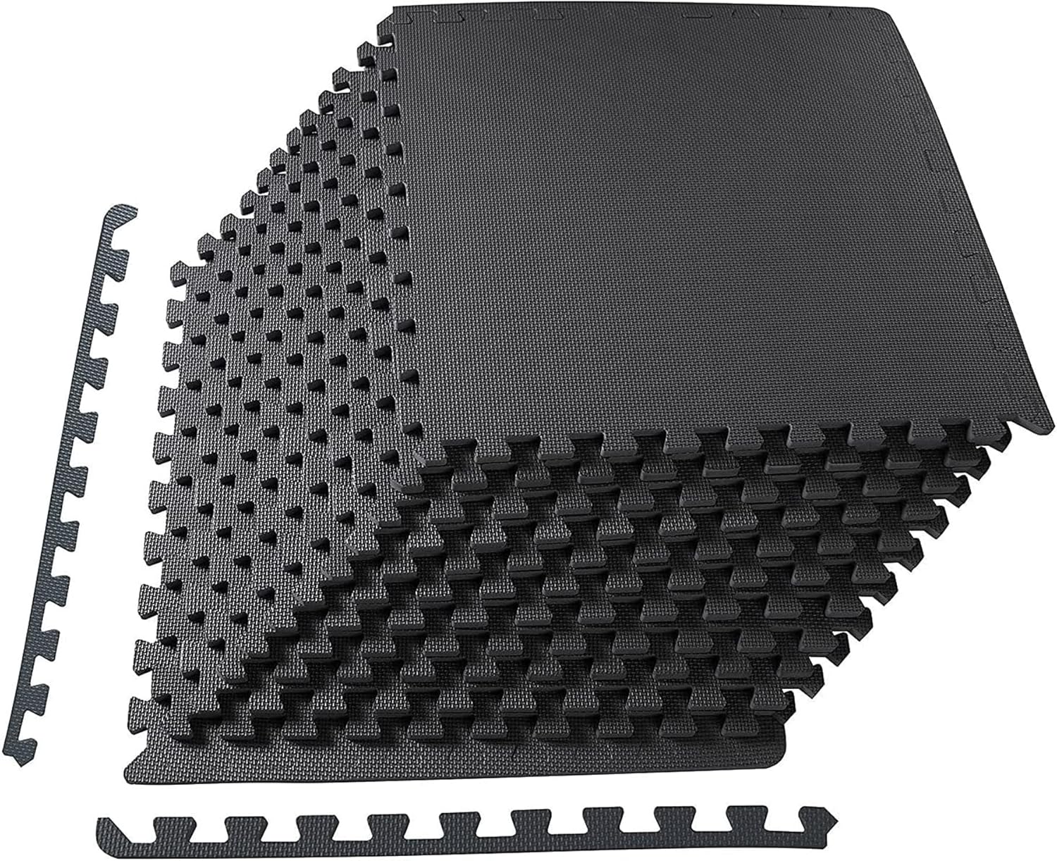 Elevon Puzzle Exercise Gym Flooring Mat, 1" Thick EVA Interlocking Foam Tiles Workout Mat for Home Gym, Fitness Equipment, MMA, Gymnastics, 18 Tiles Shock-Absorbing Exercise Mat, Black (72 Sq Ft)