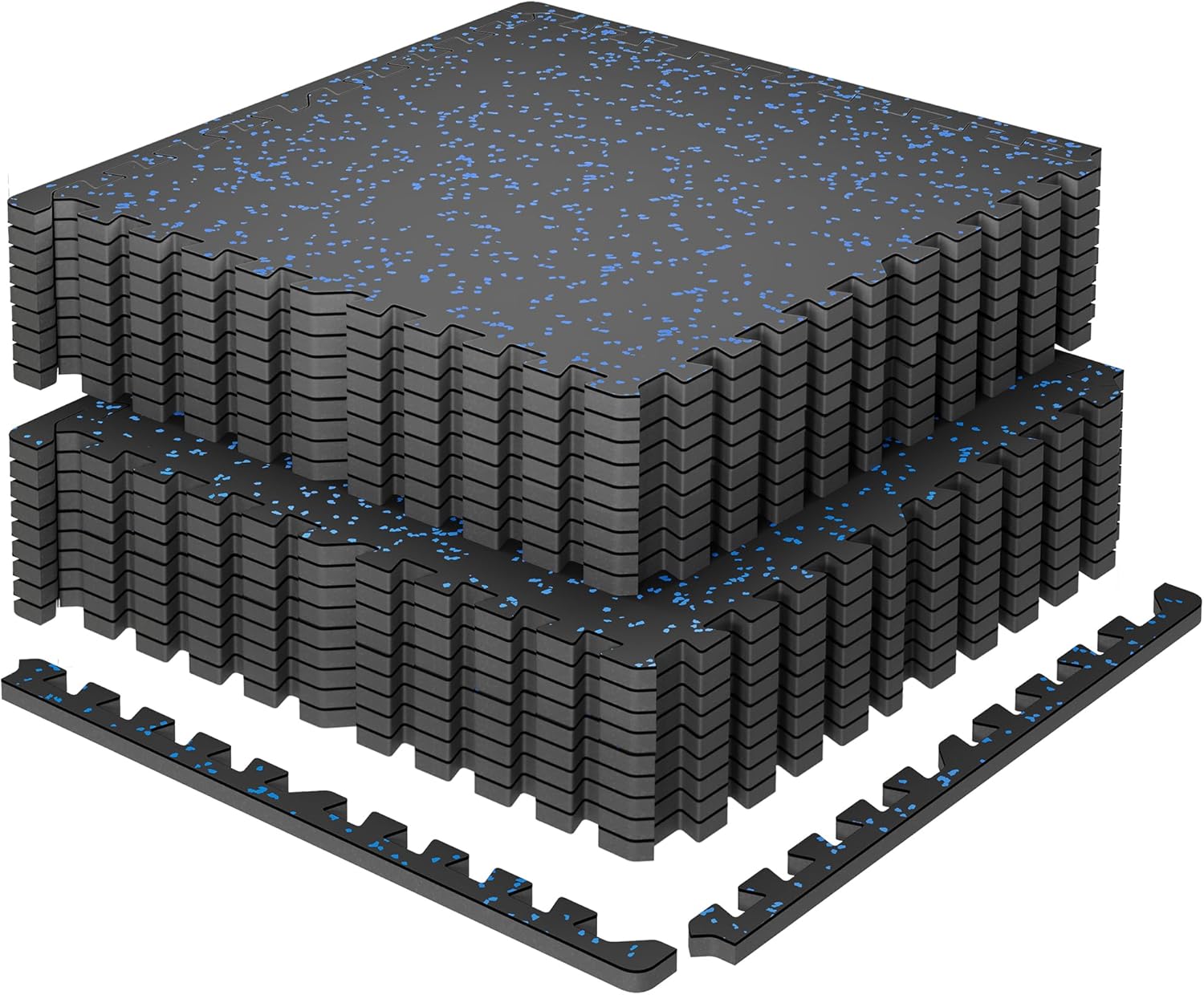 SUPERJARE 0.79'' Extra-Thick Exercise Equipment Mats, 12 Pcs 48 Sq Ft Rubber Top Floor Tiles with High Density EVA Foam, Interlocking Gym Flooring for Home Gym, Workout Mat, Black/Grey