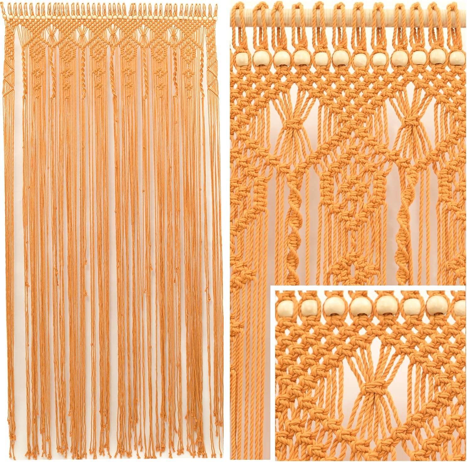 Macrame Curtains Boho, Beaded Curtains For Doorways, Macrame Wall Hanging, Bead Doorway Curtain, Boho Backdrop, Hanging Beads For Doorways, Beaded Doorway Curtain L77" X W35" (Gold)