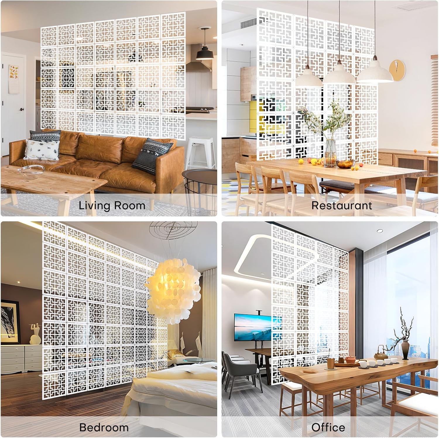 ANMINY 48 PCS Hanging Room Divider Decorative Thick Wall Screen Panels Floral Carving Pattern Hollow Out Design for Bedroom Living Dining Room Kitchen Office Restaurant Home Hotel Decor - White Maze