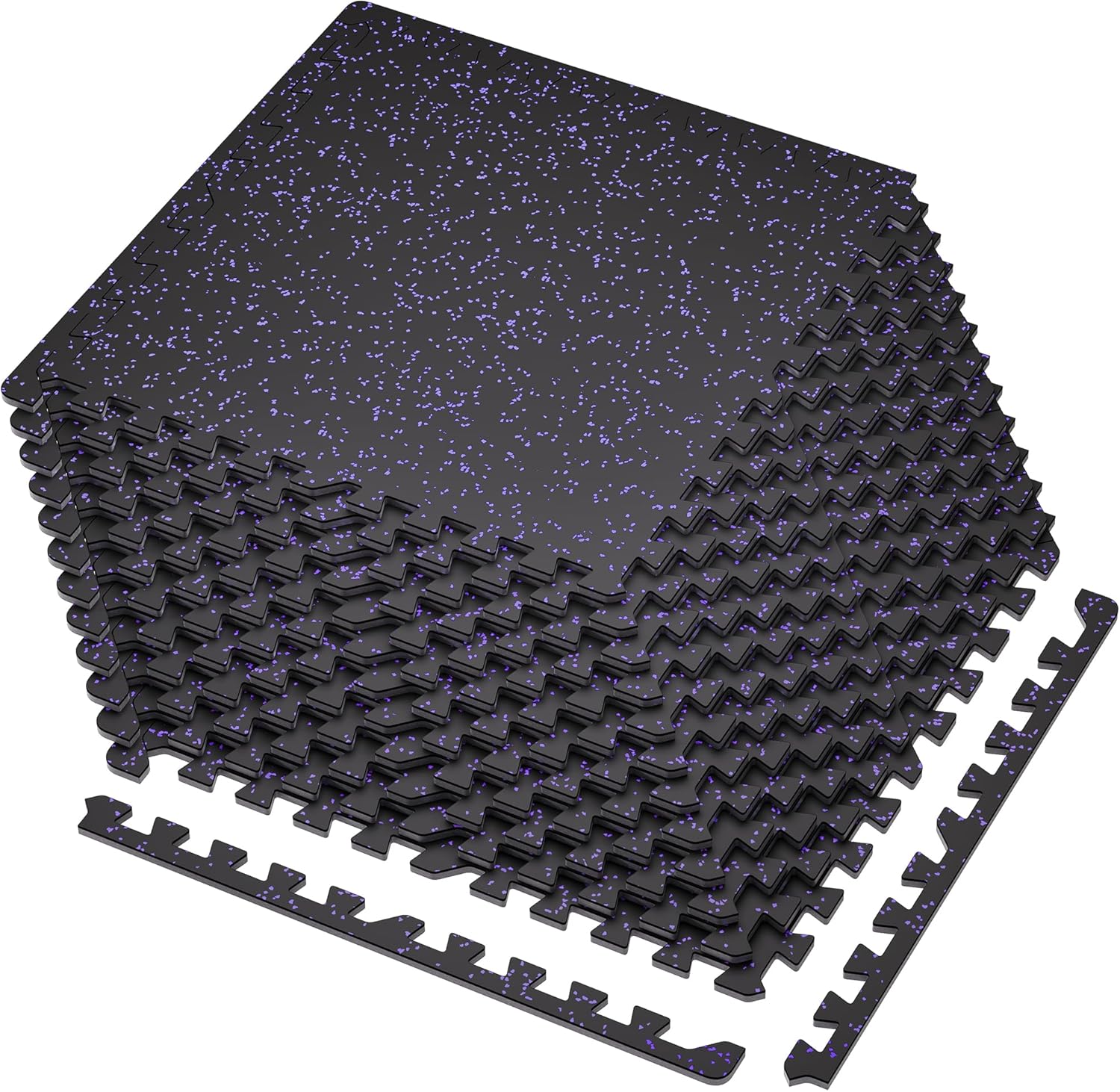 SUPERJARE 0.4'' Thick 24 Pcs 96 Sq Ft Rubber Top Exercise Equipment Mats, High Density EVA Foam Mats with Rubber Top, Interlocking Gym Flooring for Home Gym, Protective Workout Mat, Black/Grey