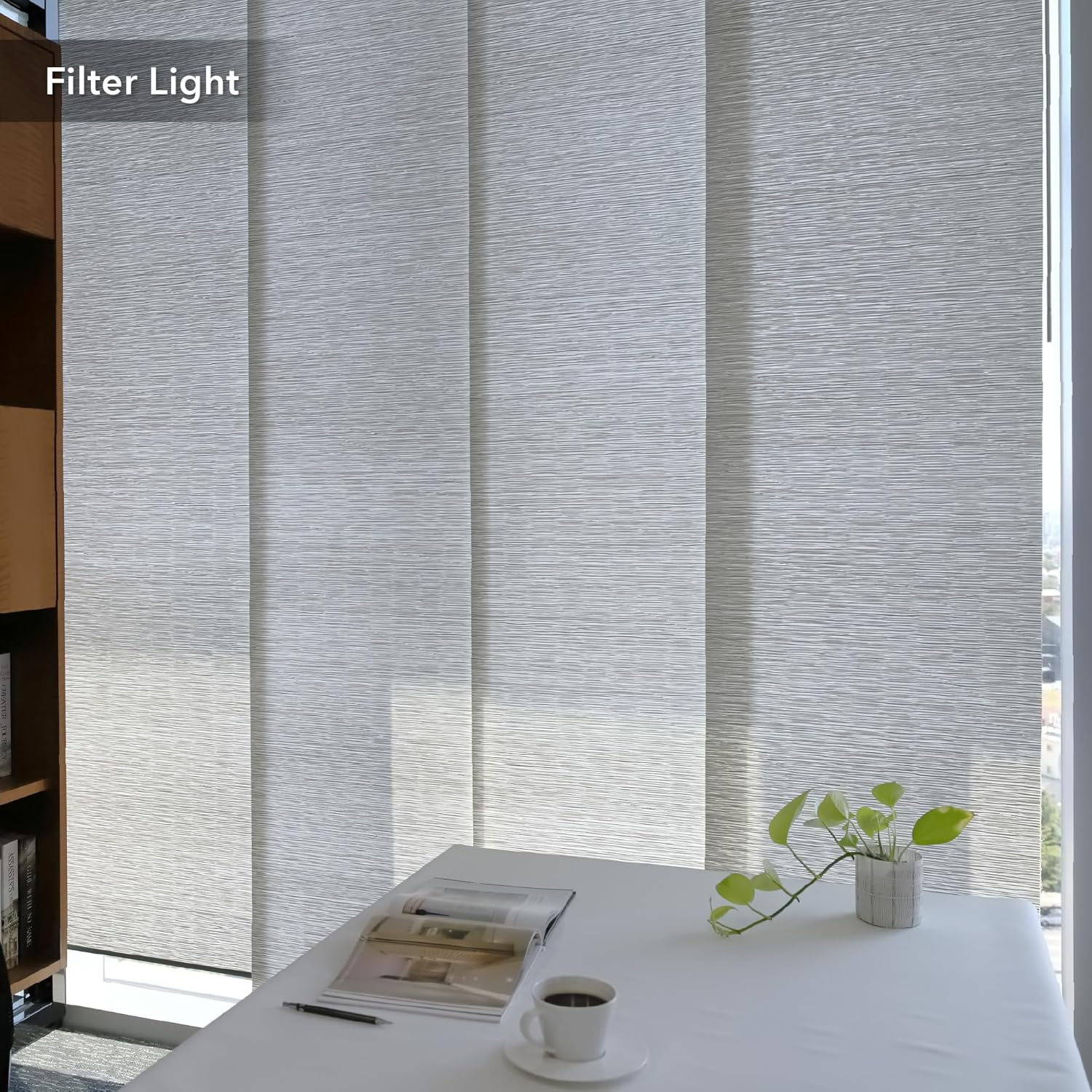 GoDear Design Adjustable Sliding Panel Track Blinds, Vertical Blinds, Room Dividers Walls, Closet Doors, Extendable Track from 45.8" to 86" W, Trimmable Panel Curtains Up to 96" H, Mica