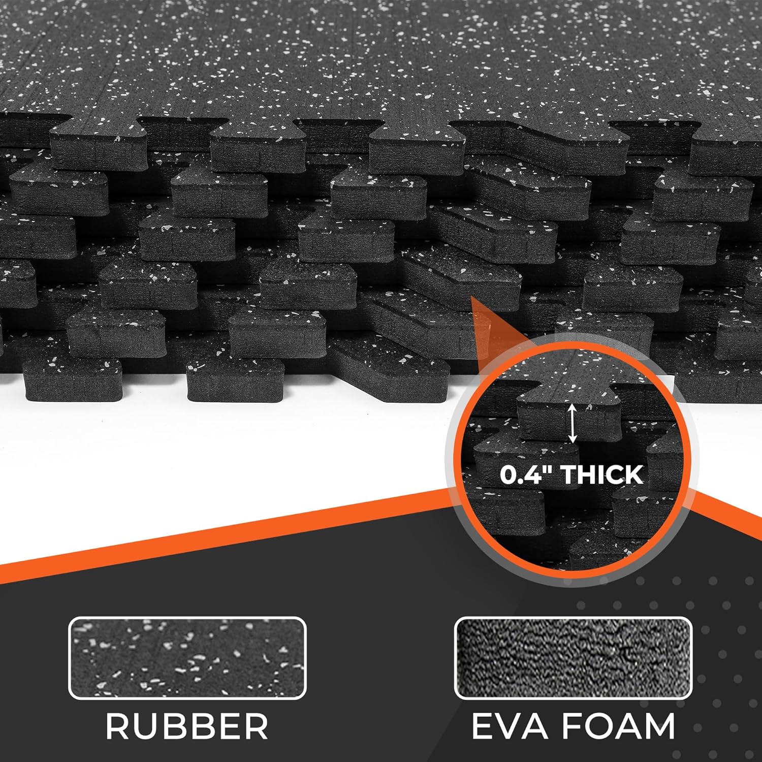 SUPERJARE 0.4'' Thick 24 Pcs 96 Sq Ft Rubber Top Exercise Equipment Mats, High Density EVA Foam Mats with Rubber Top, Interlocking Gym Flooring for Home Gym, Protective Workout Mat, Black/Grey