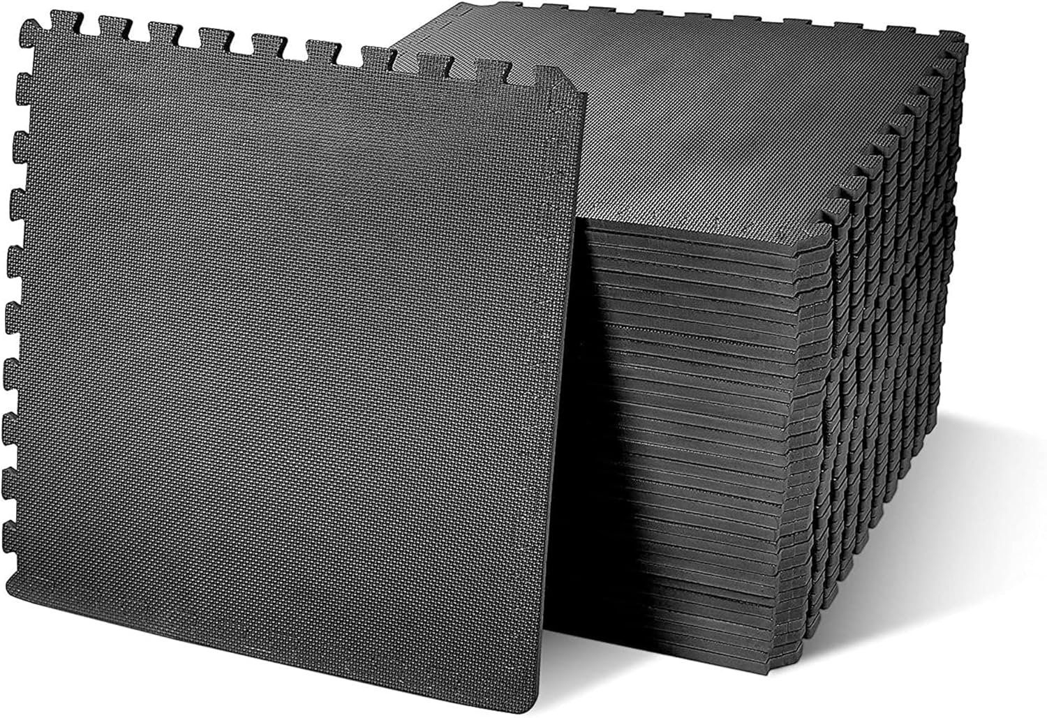 Elevon Puzzle Exercise Gym Flooring Mat, 1" Thick EVA Interlocking Foam Tiles Workout Mat for Home Gym, Fitness Equipment, MMA, Gymnastics, 18 Tiles Shock-Absorbing Exercise Mat, Black (72 Sq Ft)