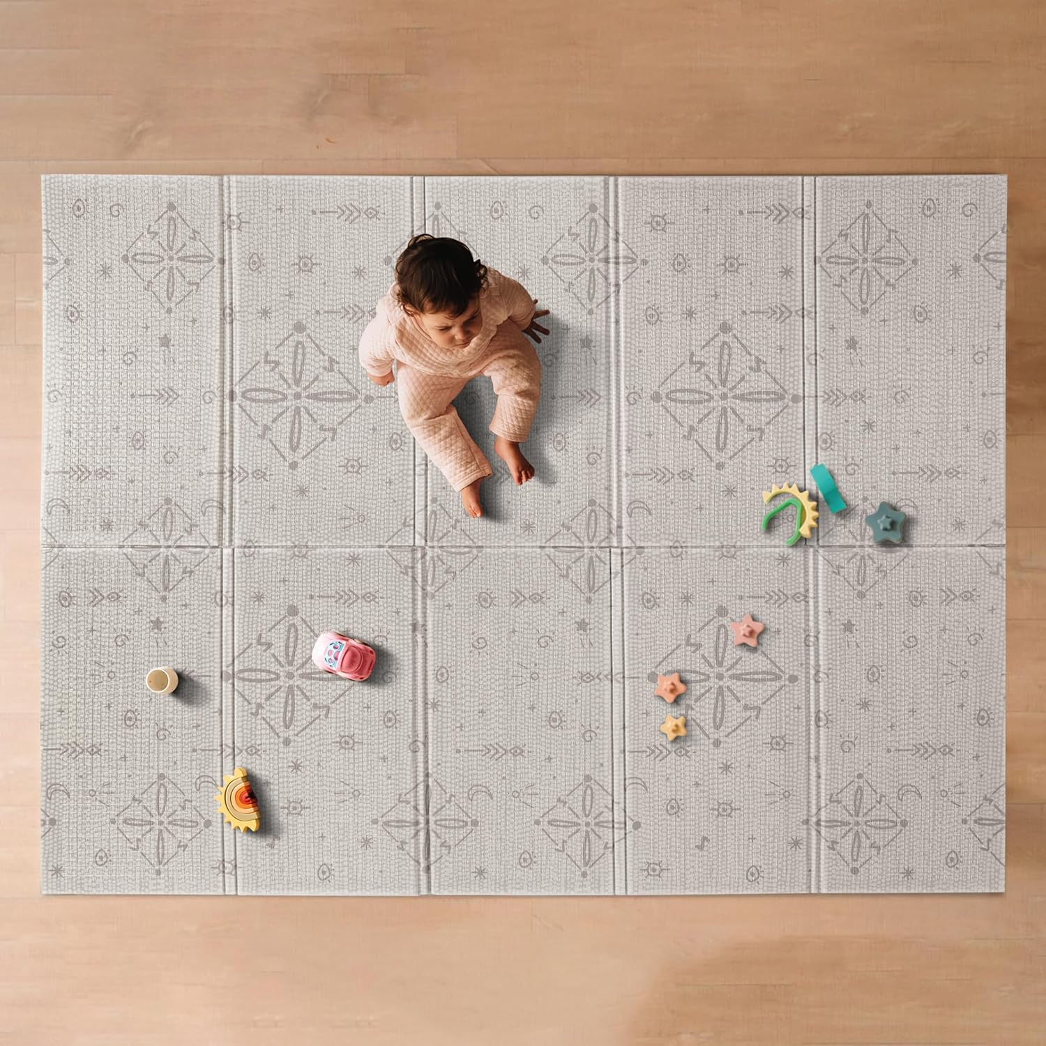 Nuby Reversible Baby Floor Mat, 77" x 58" - Foldable and Lightweight Baby Play Mat for Floor - Easy Storage and Travel - Stars and Sky