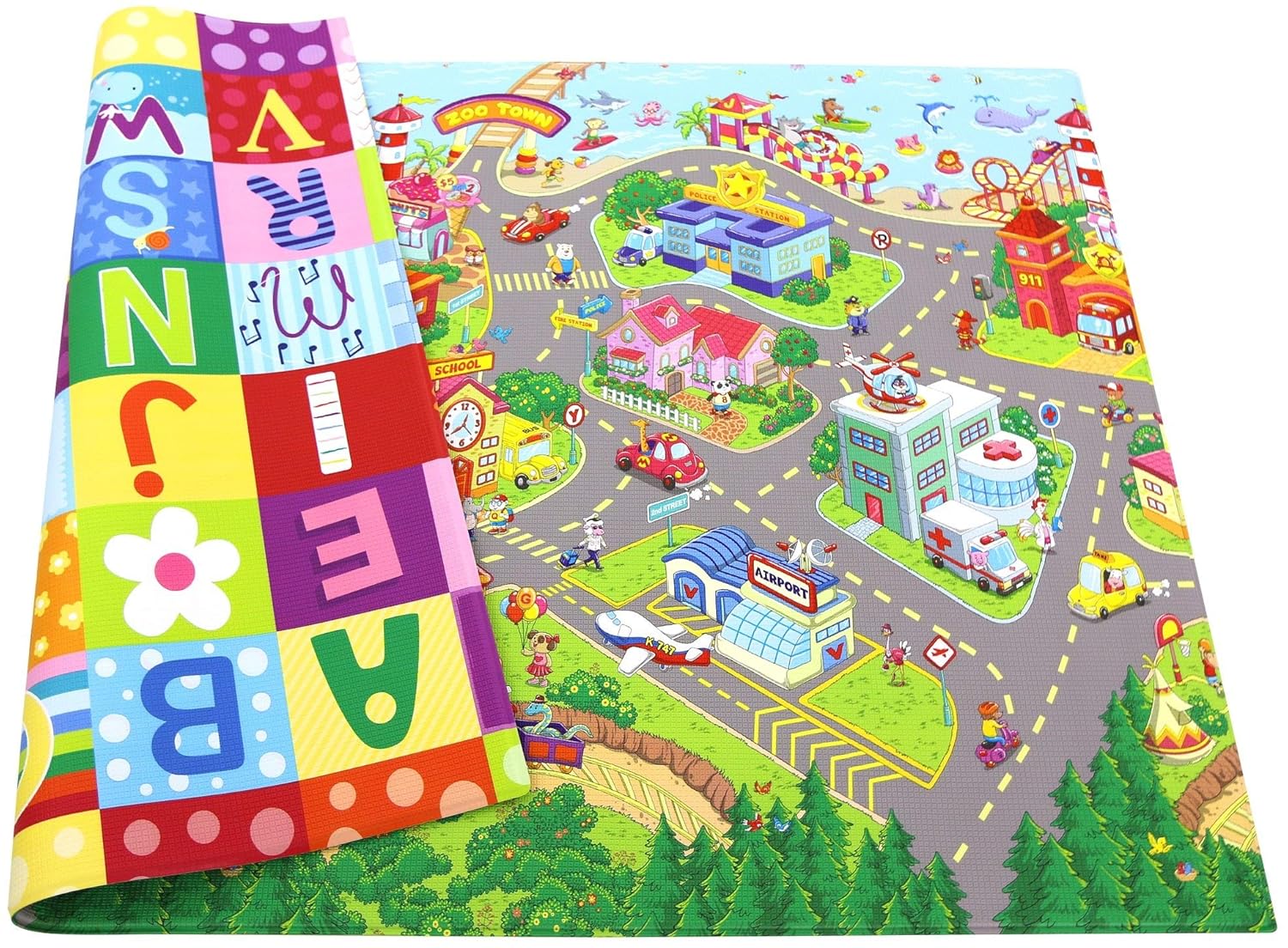 Baby Care Play Mat (Medium, Hygge - Twig & Maze) 73’’ x 49’’ Original One-Piece Reversible Rollable Waterproof Play Mat for Infants, Babies, Toddler, and Kids