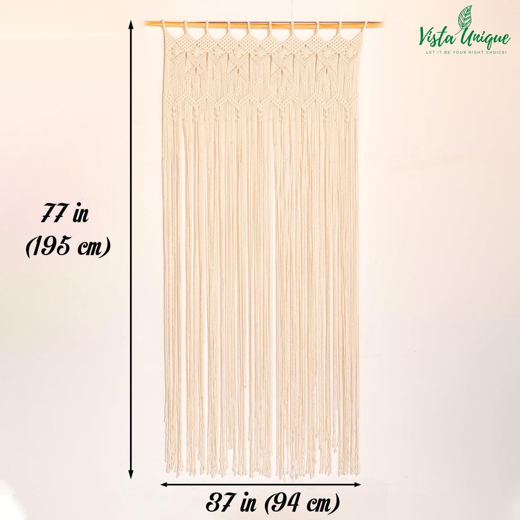 Beige Macrame Doorway Curtains Handmade Boho Doorway Curtain Bedroom 37" W * 77" L, Boho Curtains Macrame Wall Hanging - Beaded Curtains for Doorways