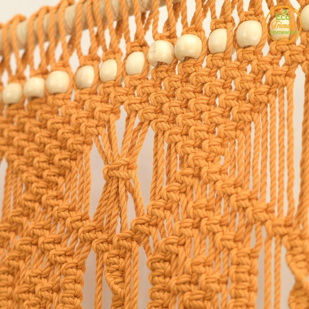 Macrame Curtains Boho, Beaded Curtains For Doorways, Macrame Wall Hanging, Bead Doorway Curtain, Boho Backdrop, Hanging Beads For Doorways, Beaded Doorway Curtain L77" X W35" (Gold)