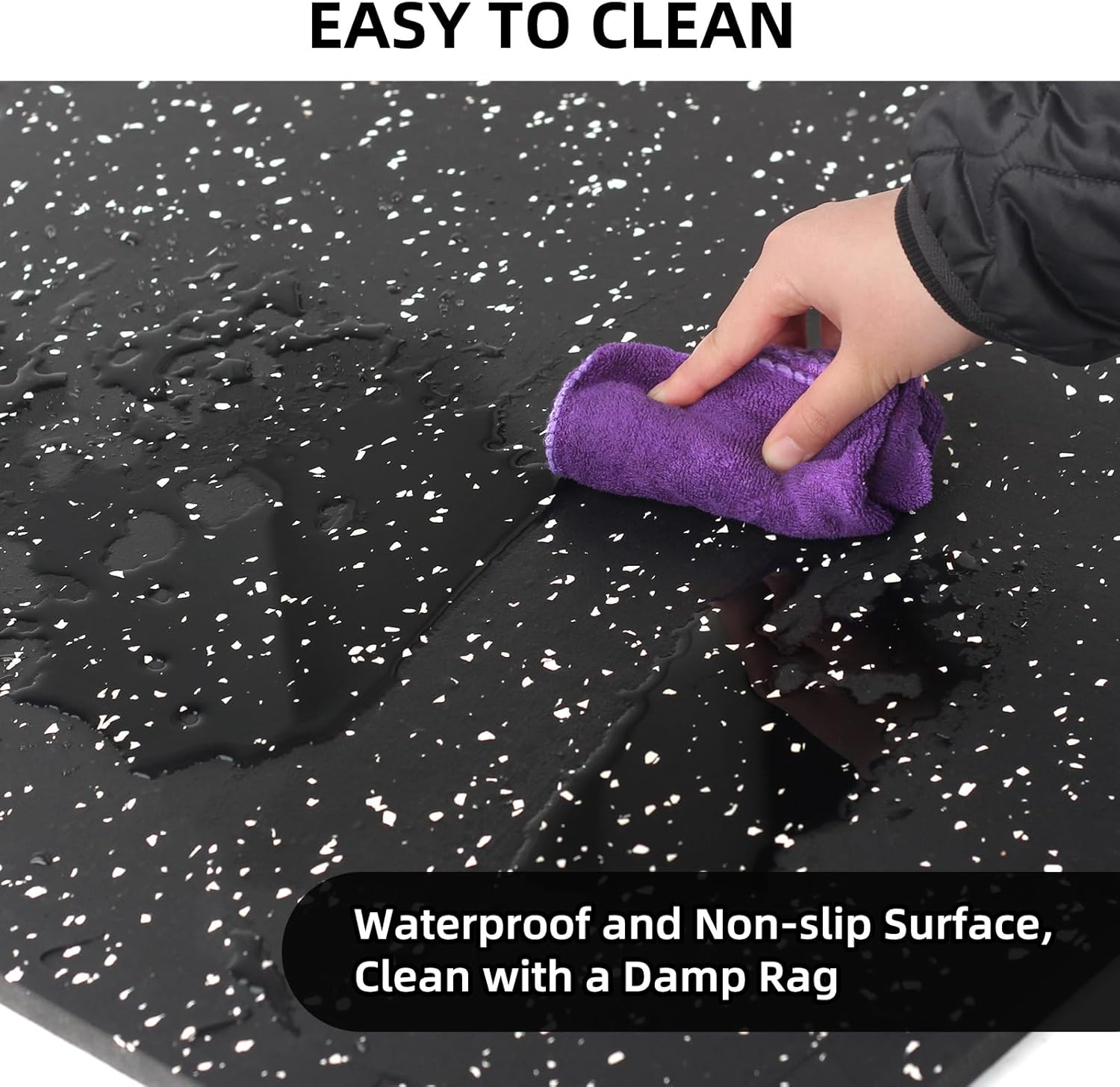 0.56in Thick 48 Sq Ft Exercise Equipment Mats, 12 Tiles Rubber Top EVA Foam Workout Mats, Interlocking Gym Flooring for Home Gym, 24 x 24in, Black & White