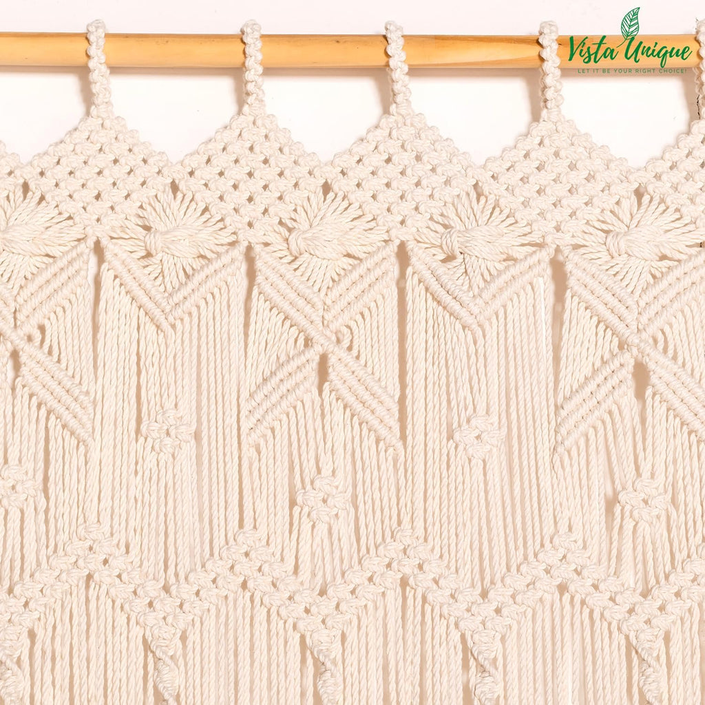 Beige Macrame Doorway Curtains Handmade Boho Doorway Curtain Bedroom 37" W * 77" L, Boho Curtains Macrame Wall Hanging - Beaded Curtains for Doorways