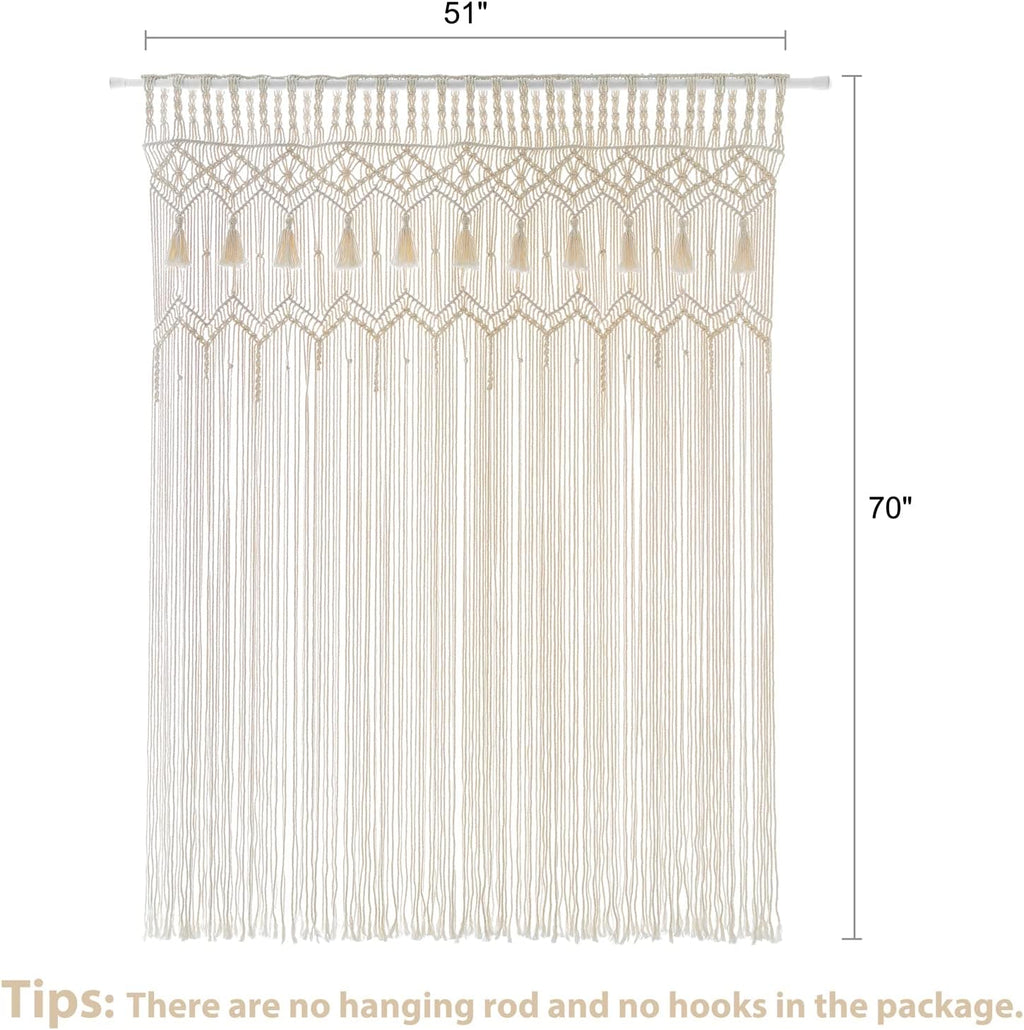 Mkono Macrame Curtain Large Boho Woven Wall Hanging Window Curtains Handmade Bohemian Decor for Window Doorway Closet Wedding Backdrop Arch Bedroom Living Room Apartment, 51''W x 70''L, Set of 2