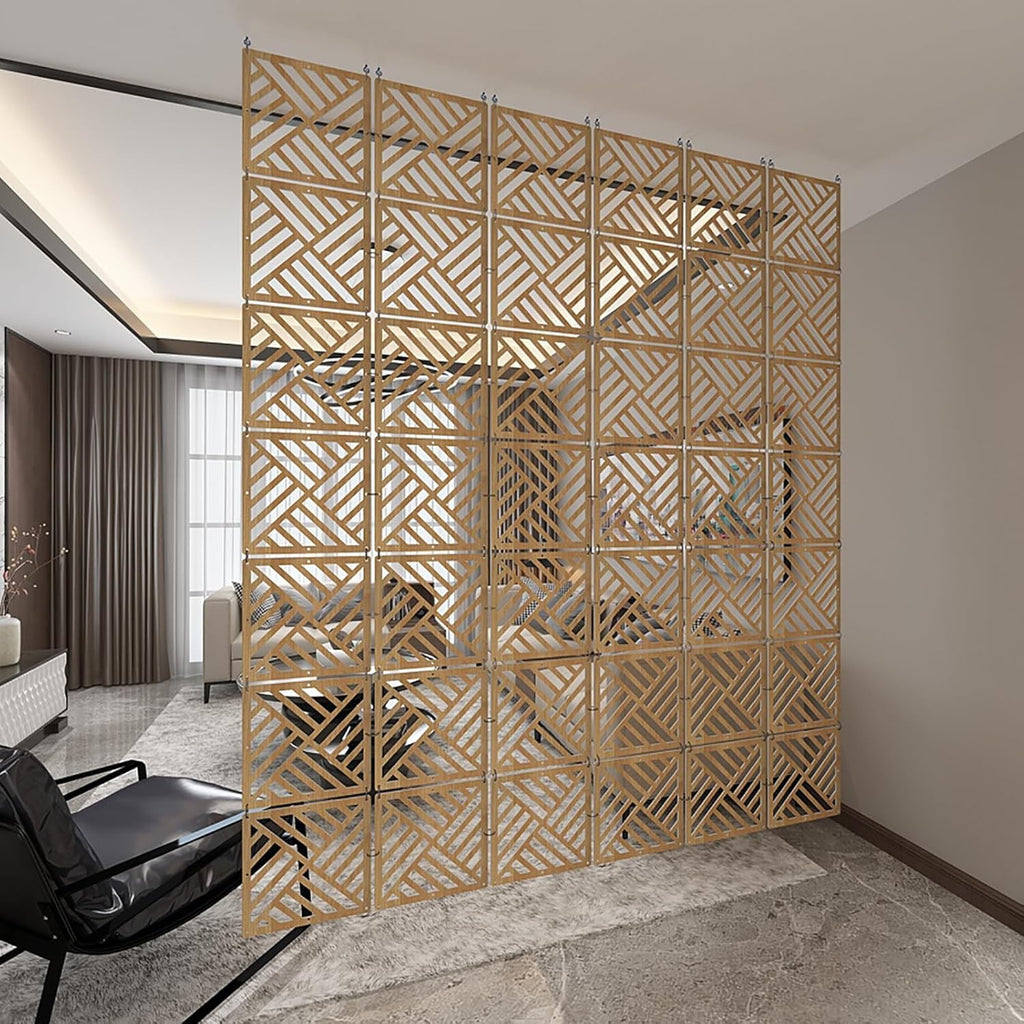 Hanging Room Divider Panel, Hanging Wall Divider Room Partition 28 Pieces Wood-Plastic Panel Screen Home Office Decoration(Natural)