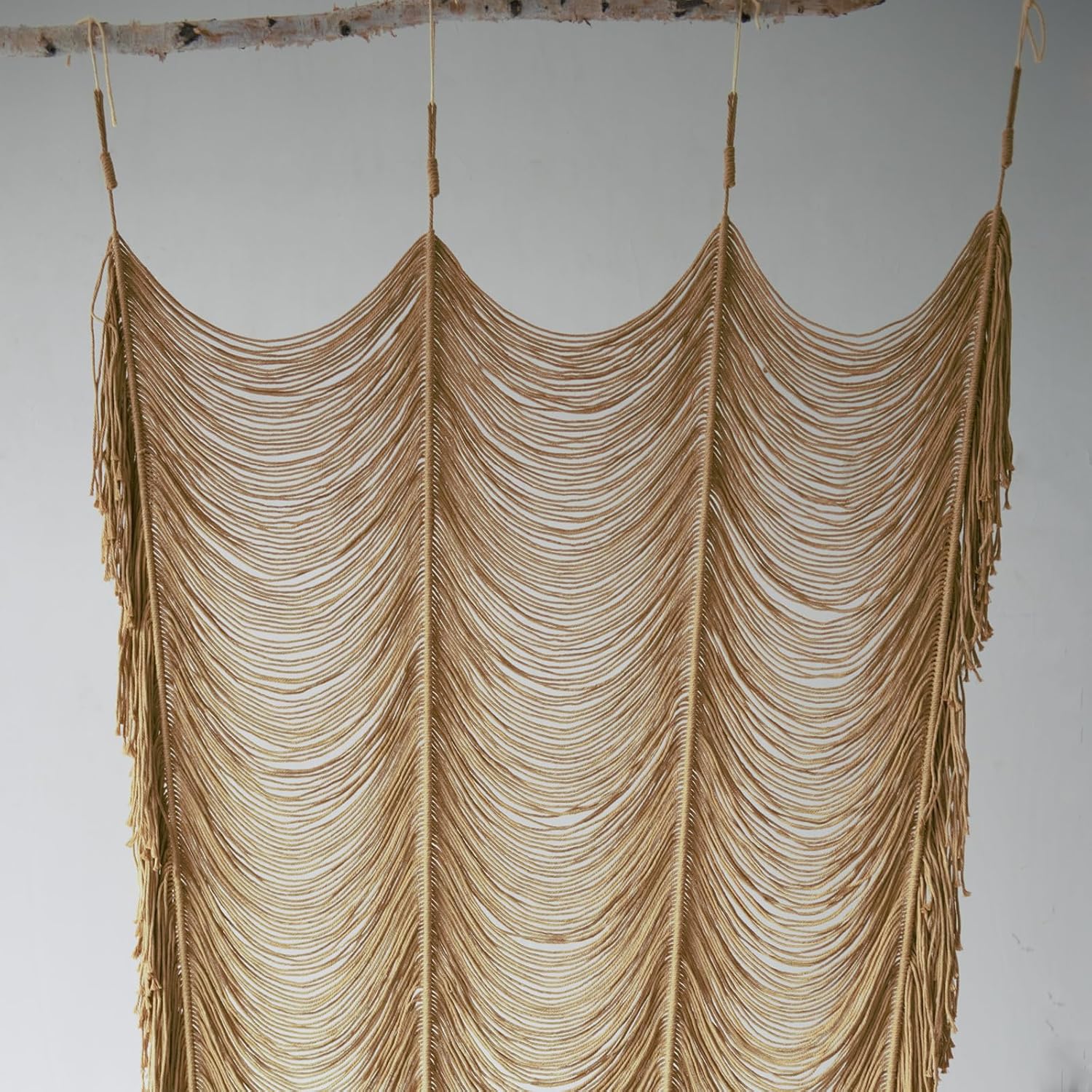 Macrame Curtain Boho Curtain Doorway Window Wall Decor Fiber Yarn Art Handwoven Wall Hanging Art Craftsmanship Home Door Bedroom Wedding Backdrop Arch,Closet Room Divider 59" W x 75" H (1 Panel,Khaki)