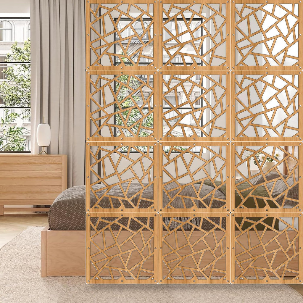 Hanging Room Divider Panel, Hanging Wall Divider Room Partition 28 Pieces Wood-Plastic Panel Screen Home Office Decoration(Natural)