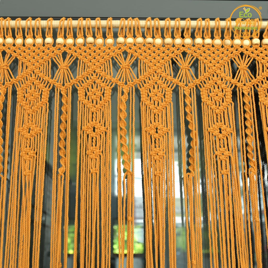 Macrame Curtains Boho, Beaded Curtains For Doorways, Macrame Wall Hanging, Bead Doorway Curtain, Boho Backdrop, Hanging Beads For Doorways, Beaded Doorway Curtain L77" X W35" (Gold)